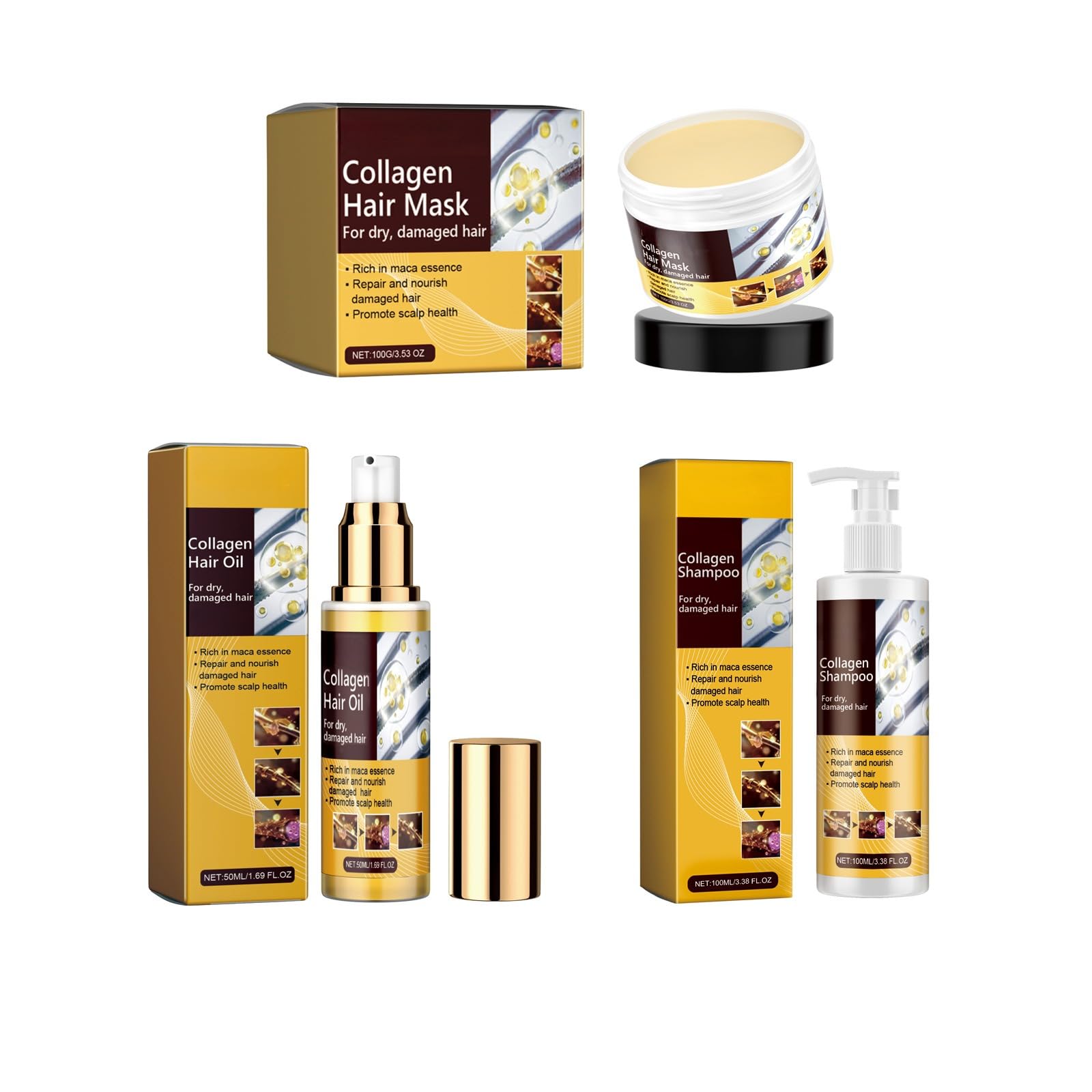 Collagen Hair Mask & Repair Set with Shampoo & Argan Oil Treatment - Deep Conditioning for Dry, Damaged Hair - All Hair Types - Perfect for Salon-Quality Treatment at Home
