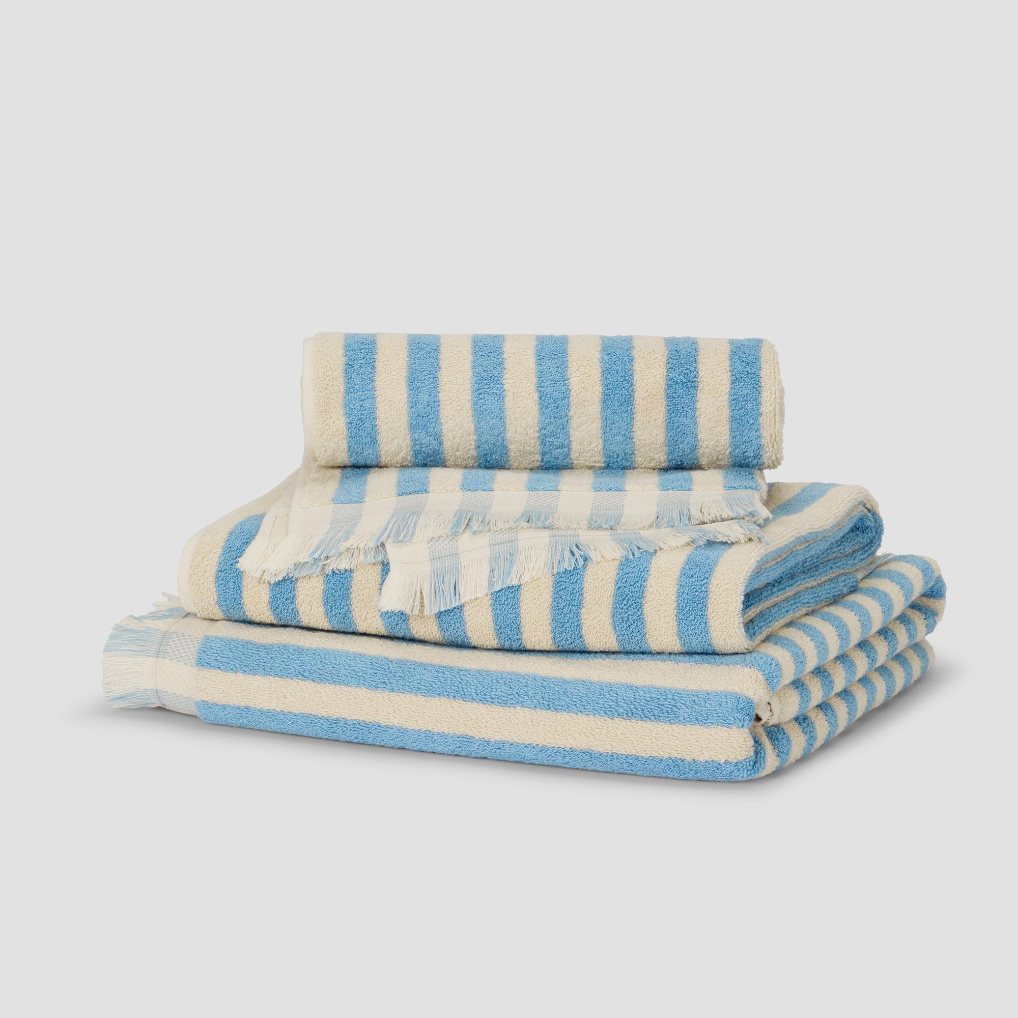 Premium Coastal Blue Pembroke Stripe Cotton Bath Towels - Soft & Absorbent Luxury Beach Towels for Spa, Pool & Home Use