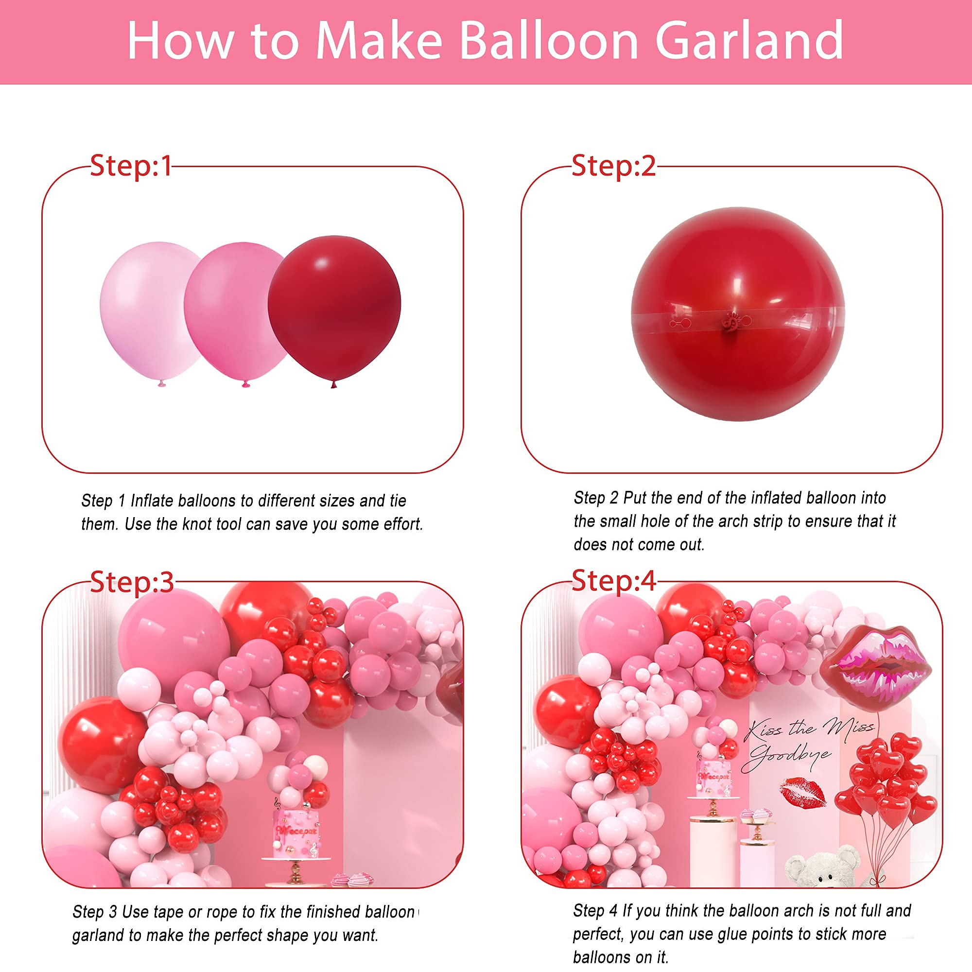Valentine's Day Balloon Garland Arch Kit - Macaron Pink & Retro Red Heart Balloons for Wedding, Baby Shower, Bachelorette & Anniversary Party Decorations | Perfect for Romantic Proposals, Bridal Showers and Birthday Celebrations