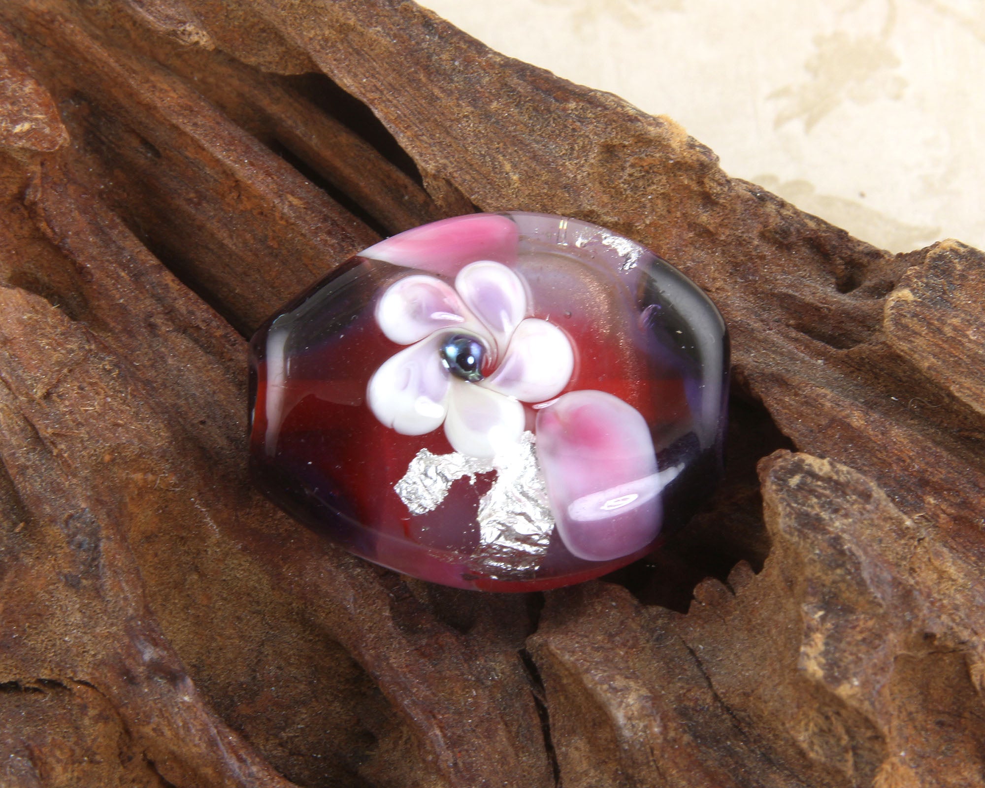 Handmade Purple Floral Lampwork Glass Focal Bead for Jewelry Making - Perfect for Necklaces, Bracelets, and DIY Craft Projects