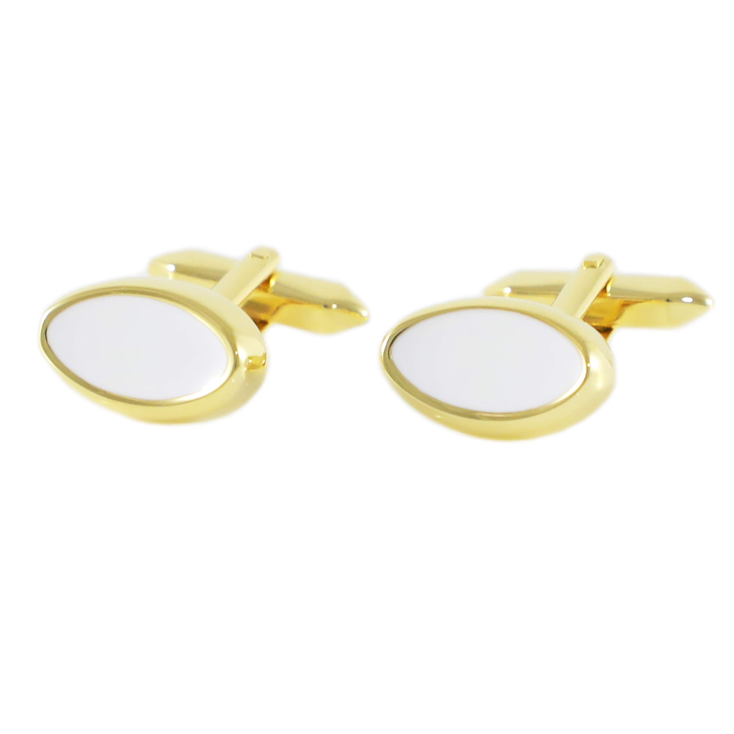 Elegant Gold Tone Oval Enamel Cufflinks for Men - Luxury Gift Box Included - Perfect for Weddings, Business Meetings & Formal Occasions