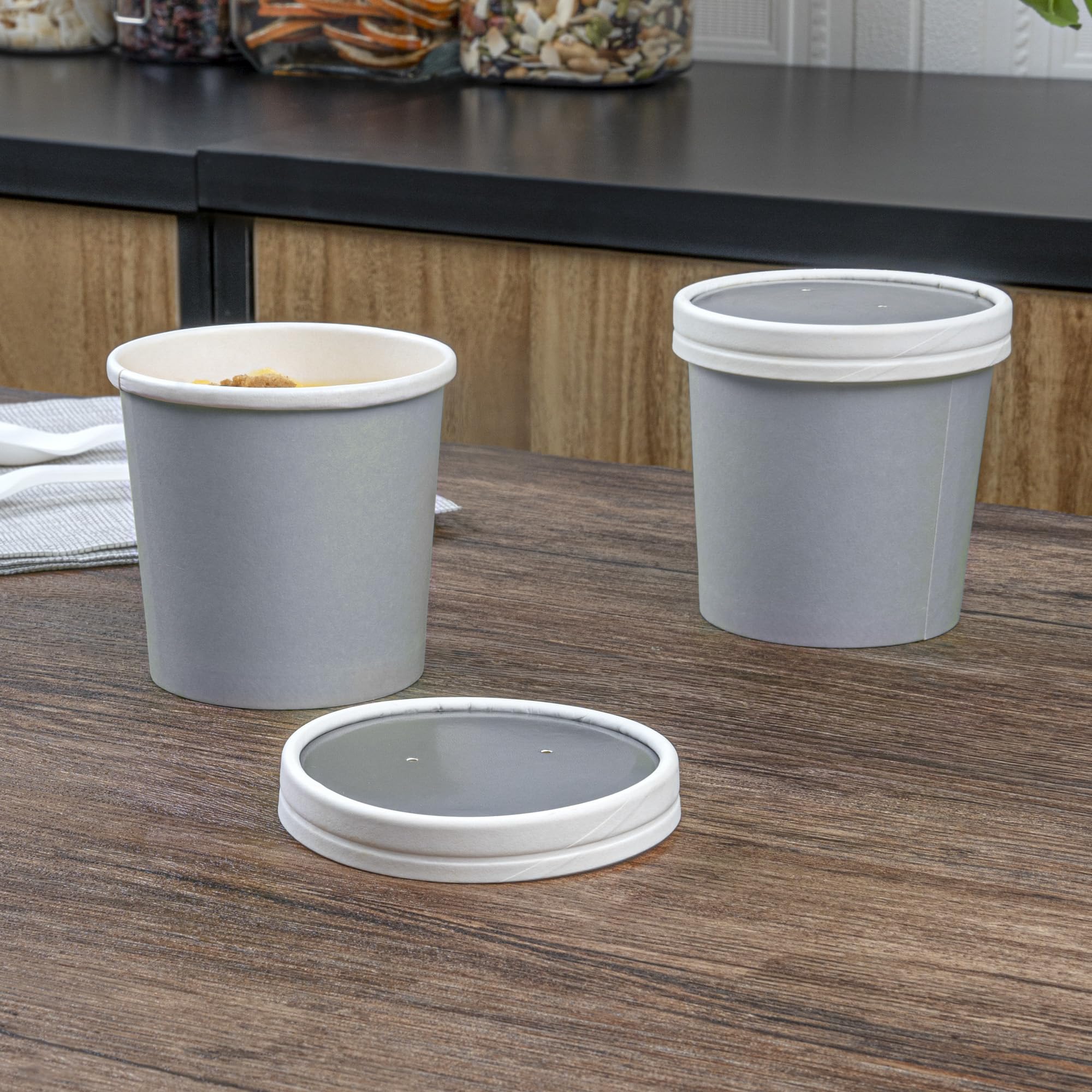 Restaurantware Bio Tek Vented Lids for 12oz Soup Containers - 200 Pack | Microwave Safe Gray Paper Lids | Compatible with Disposable Soup Cups (Cups Sold Separately) | Perfect for Takeout, Catering & Food Service Businesses