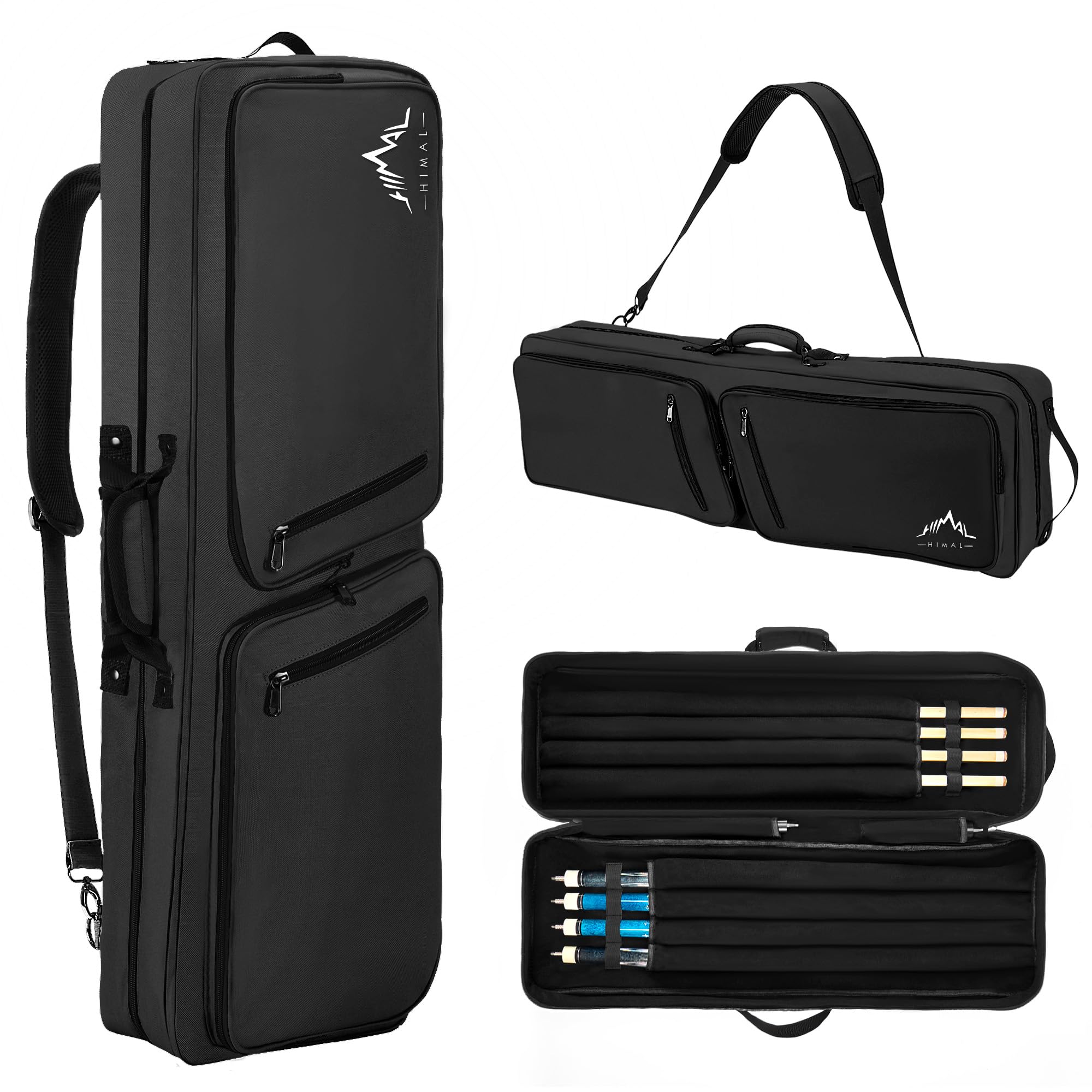 4x4 Pool Cue Case - Soft Padded Billiard Stick Holder with Adjustable Shoulder Strap & 2 Large Accessory Pockets | Perfect for Pool Players & Tournament Travel
