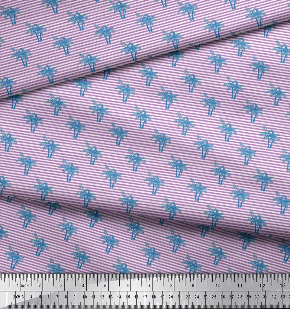 Soimoi Moss Georgette Brown Fabric by The Yard - 42 Inch Wide Stripe & Palm Tree Printed Fabric for Coastal Home Decor | Perfect for Curtains, Pillows, Table Runners and DIY Sewing Projects