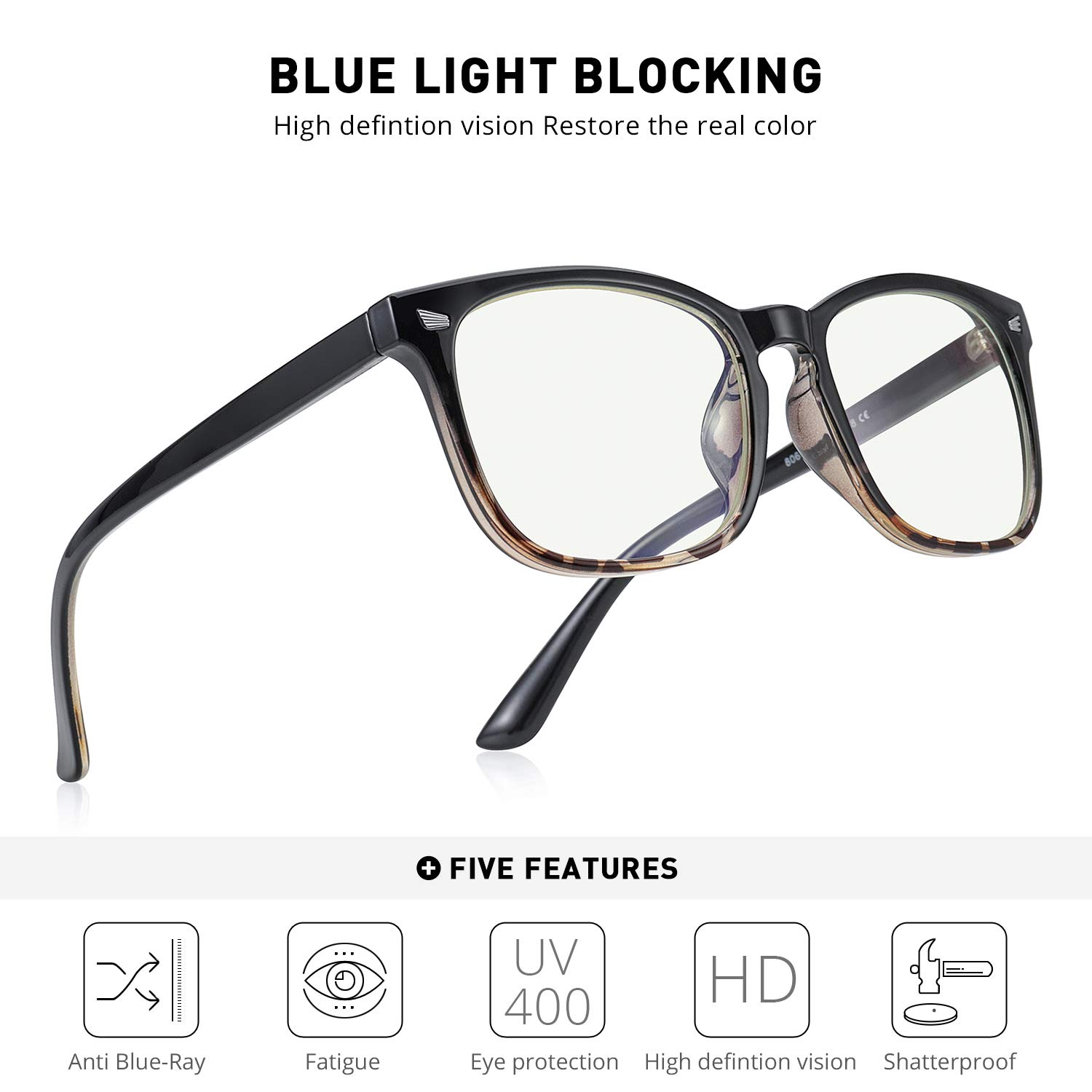 Blue Light Blocking Glasses for Computer & Gaming - Anti Eye Strain (Black)