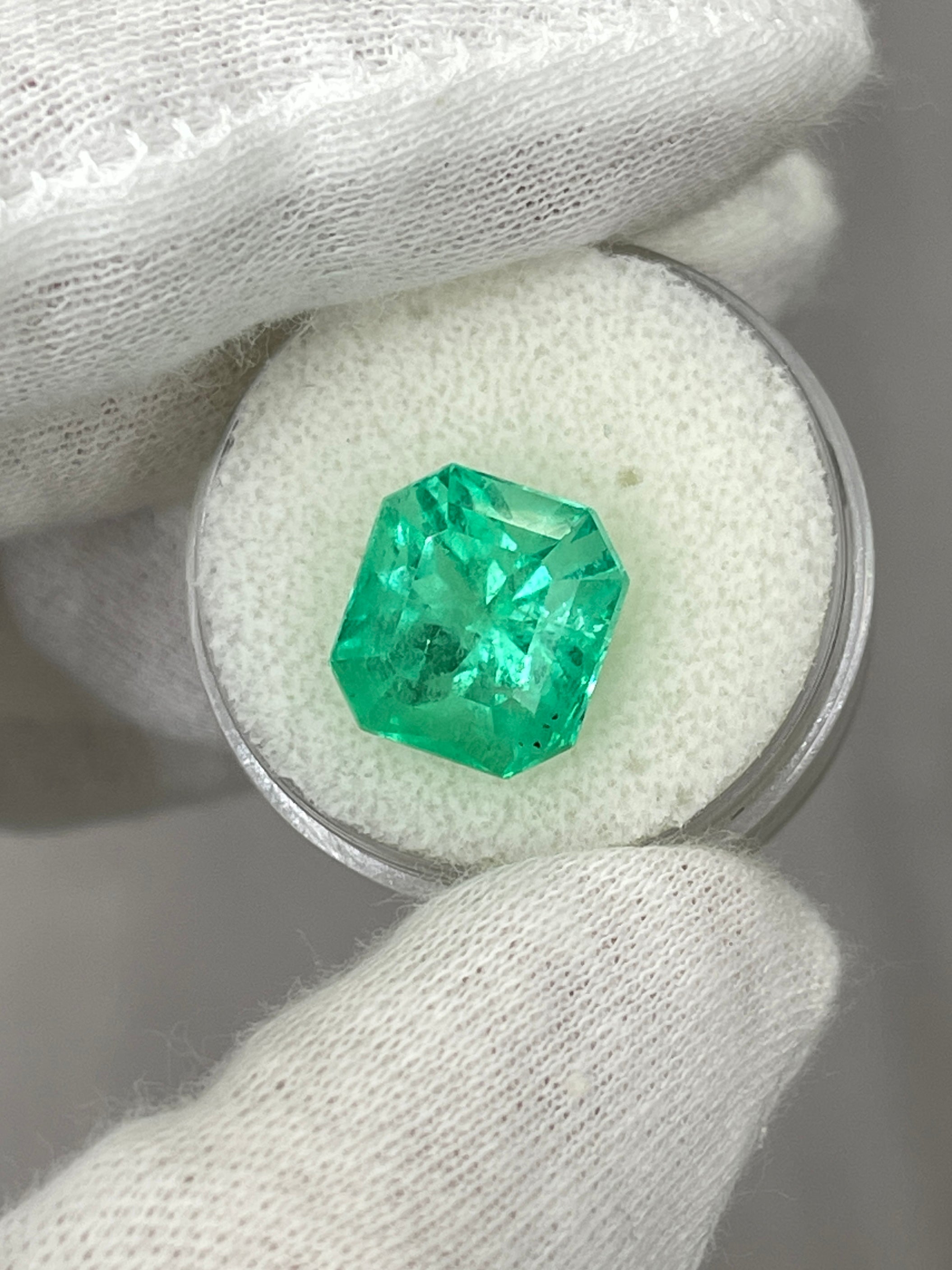 7.76 Carat 12x11mm Yellowish Green Natural Loose Colombian Emerald Asscher Cut Gemstone for Jewelry Making, Engagement Rings & Collector's Items