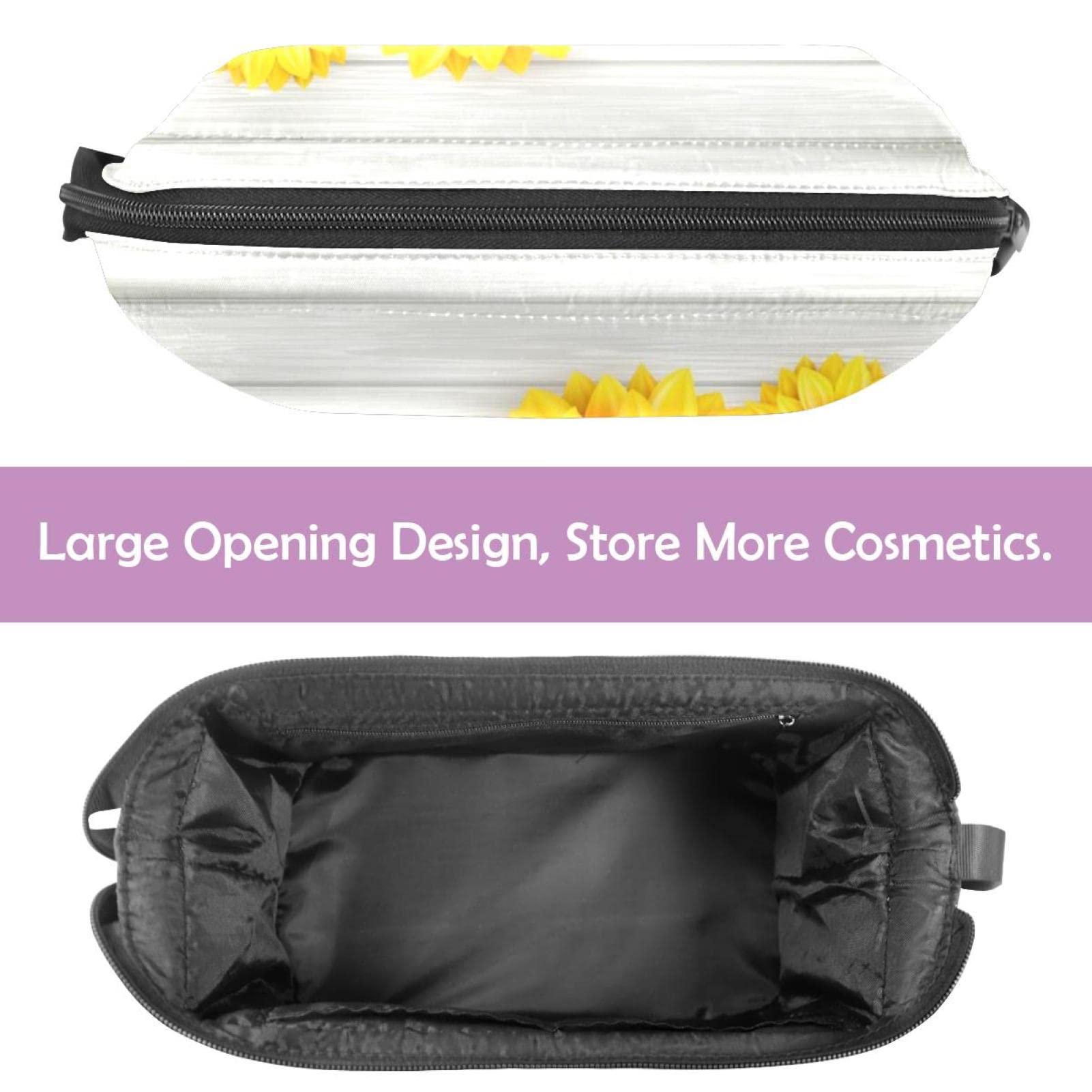 Large Travel Cosmetic Bag for Women - Wood & Sunflower Pattern Makeup Organizer Toiletry Pouch | Perfect for Vacation, Gym, and Daily Essentials Storage