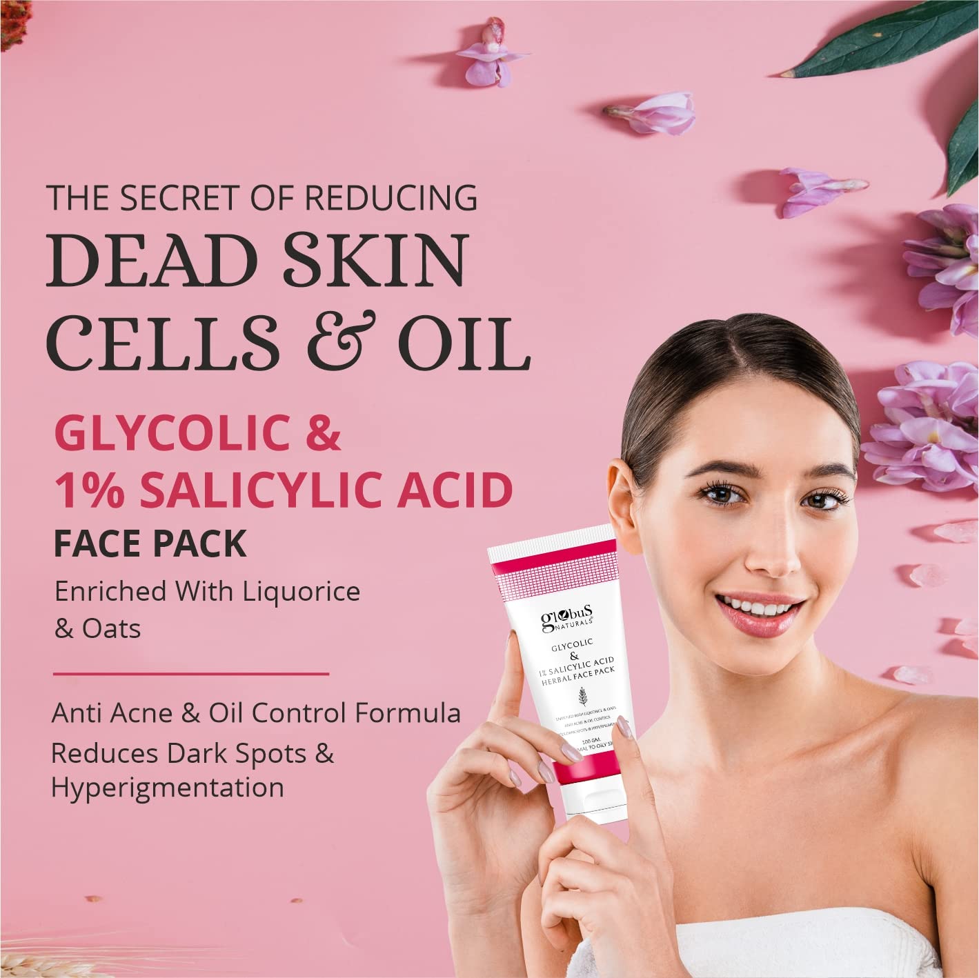 Globus Naturals Anti Acne Face Pack with Glycolic & 1% Salicylic Acid - For Acne Prone & Oily Skin Treatment - 100g (Pack of 2) - Deep Cleansing & Exfoliating for Clear Skin - Perfect for Daily Skincare Routine & Breakout Control