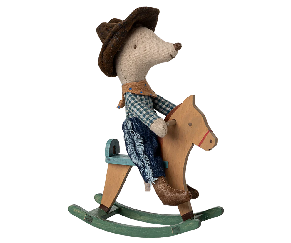 Western Cowboy Mouse on Rocking Horse Toy - Cute Little Brother Gift for Kids | Perfect for Western-Themed Parties & Nursery Decor