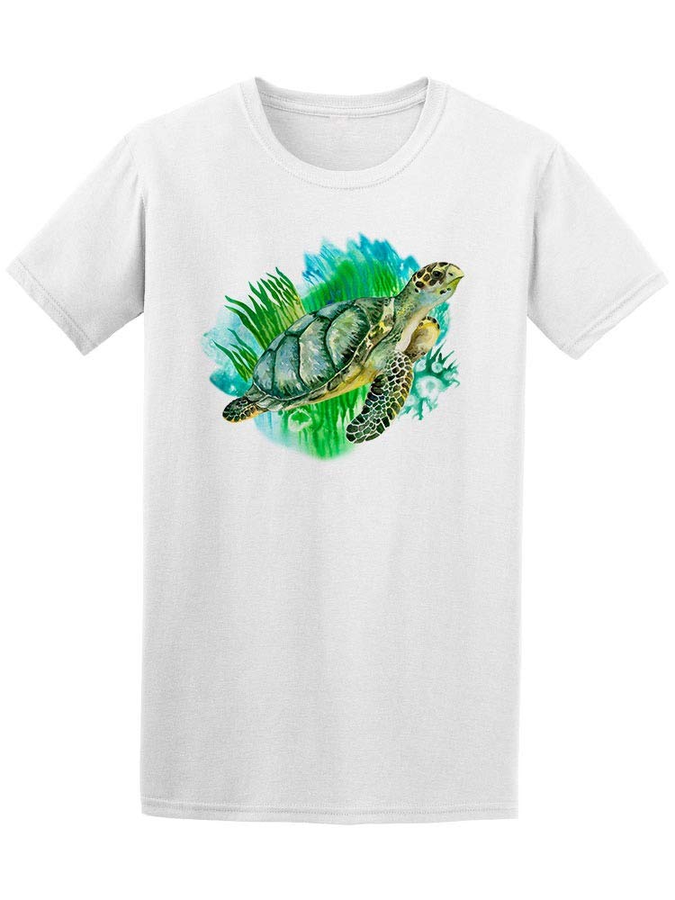 Green Turtle Sea Life Watercolor T-Shirt for Men - Soft Cotton Graphic Tee with Ocean Animal Design - Perfect for Beach Vacation, Summer Outfits & Casual Wear