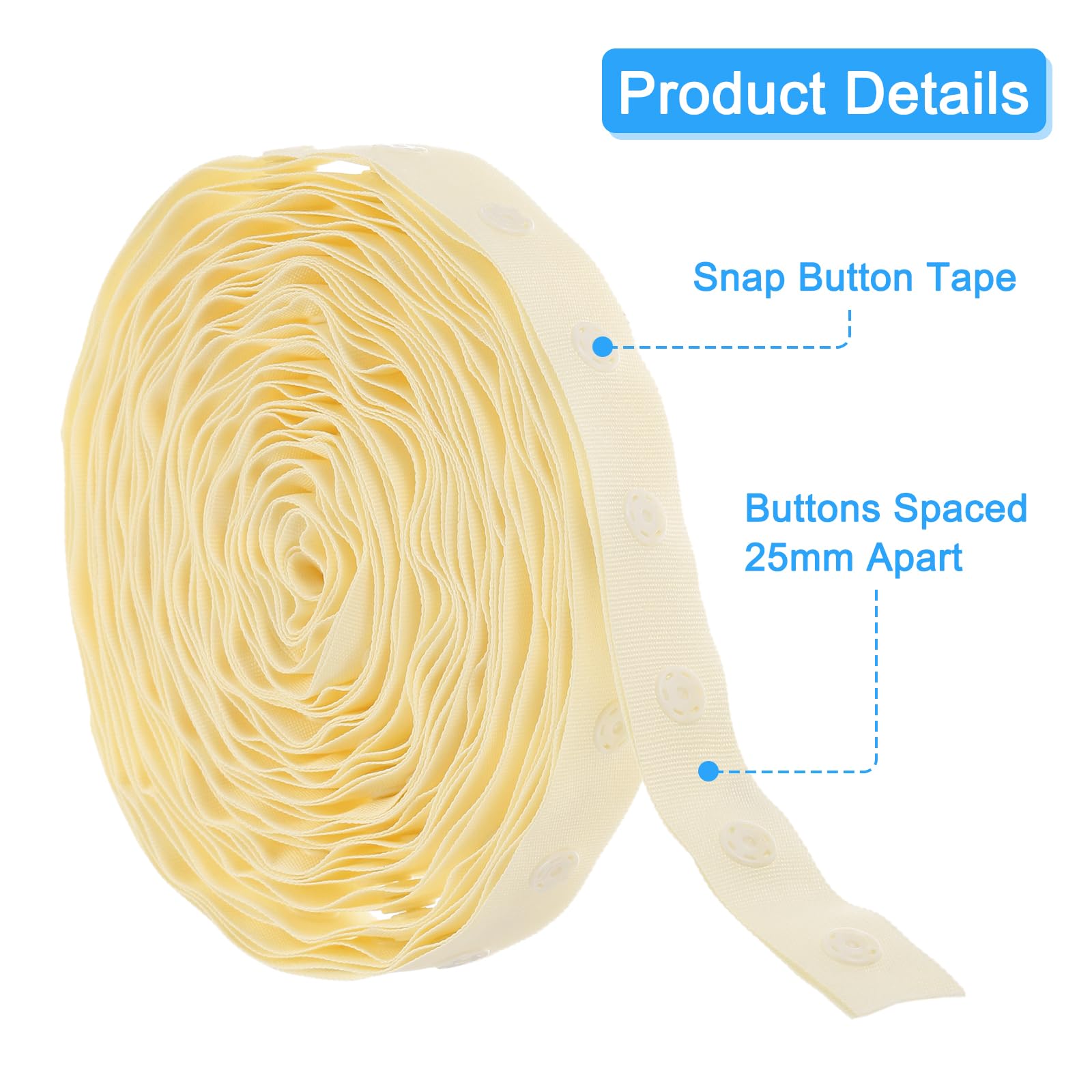 MECCANIXITY 6 Yard Cotton Snap Button Tape for Sewing - Heavy Duty Fastener Trim for DIY Clothing, Fabric Crafts & Home Decor (Beige) | Perfect for Jackets, Bags, Baby Clothes & Quilting Projects