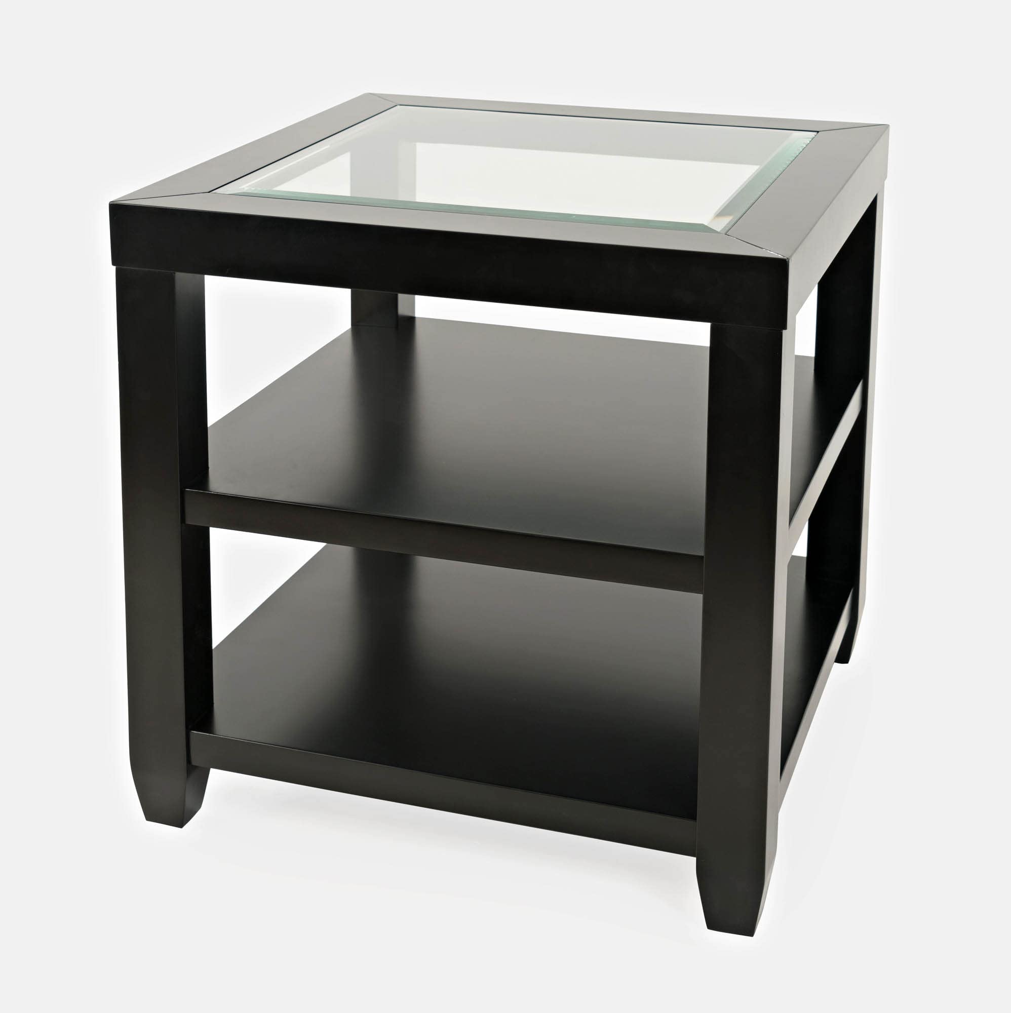 Jofran Urban Icon Glass Inlay End Table with Storage Shelf - Modern Accent Table for Living Room, Bedroom & Office - Nightstand with Storage Space for Books, Remote & Decor