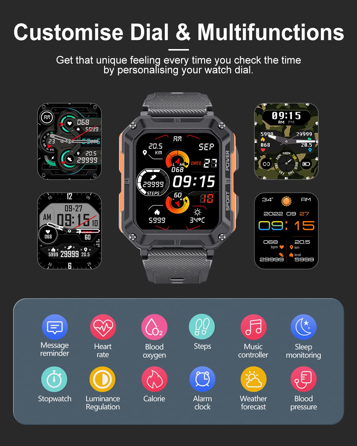 LIGE Military Smart Watch for Men - Bluetooth Call & Speaker, 1.83