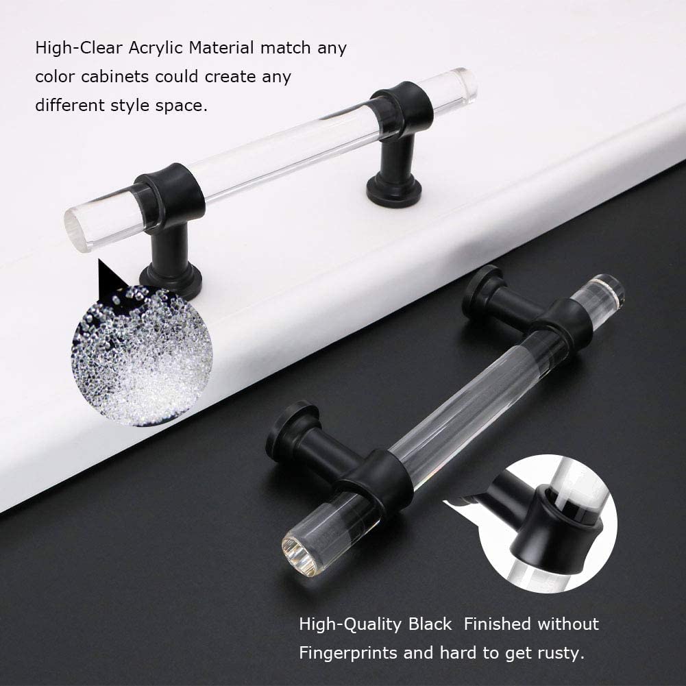 HomDIY 30 Pack Black Clear Acrylic Cabinet Pulls - 3 Inch Hole Center Modern Kitchen & Bathroom Drawer Handles for Cabinets, Dressers & Furniture - Easy Installation & Stylish Upgrade