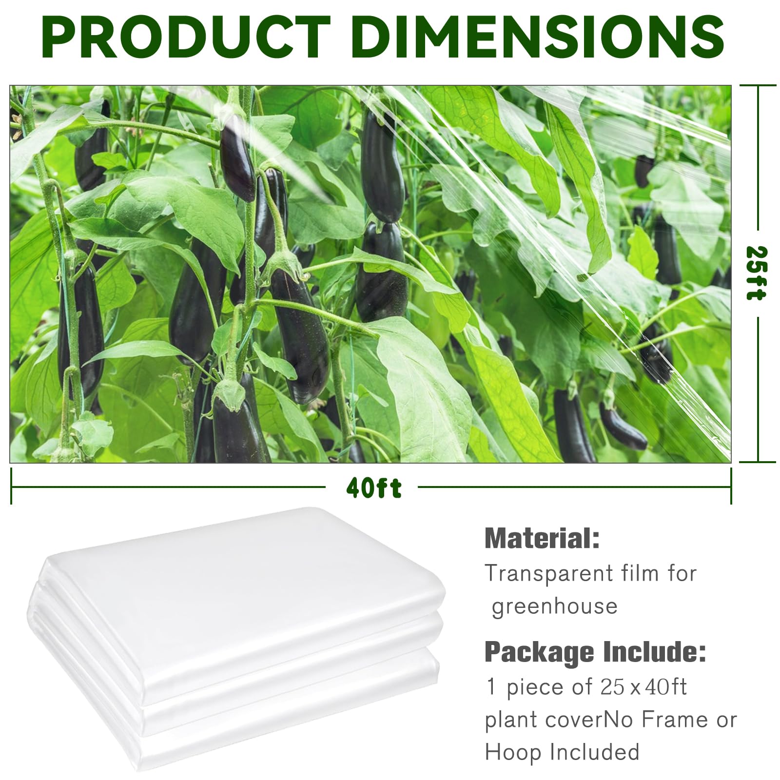 6 mil Clear Greenhouse Plastic Sheeting - 25x40 FT UV Resistant Waterproof Poly Tarp for Hoop Houses, Farm & Garden Cover | Durable Outdoor Plant Protection for Year-Round Growing