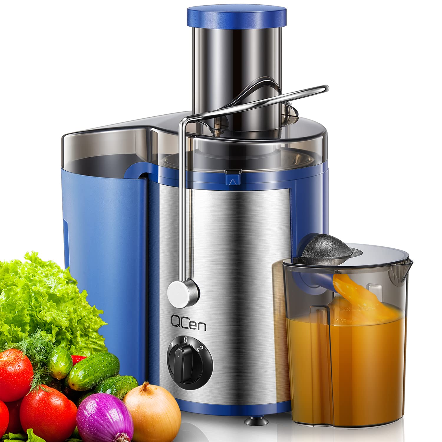 Qcen 500W Electric Juicer Machine - High Power Citrus Juicer Squeezer with Durable BPA-Free Design (Blue) - Perfect for Fresh Orange Juice, Lemonade & Healthy Breakfast Smoothies