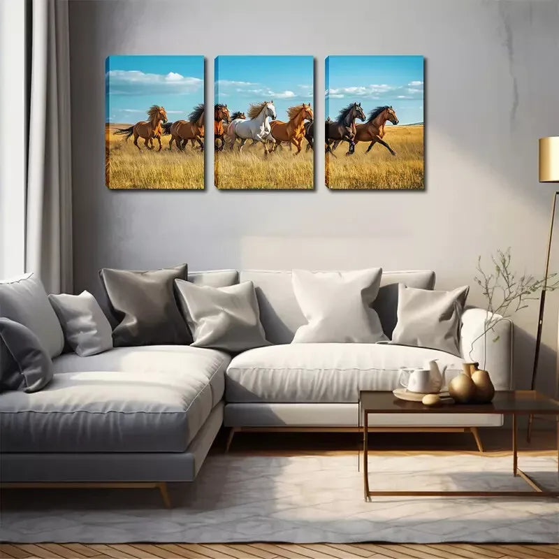 3-Piece Running Horses Wall Art Set - Framed Canvas 40x60cm - High Quality Print - Australian Made - Ready to Hang - Perfect for Living Room, Bedroom & Office Decor