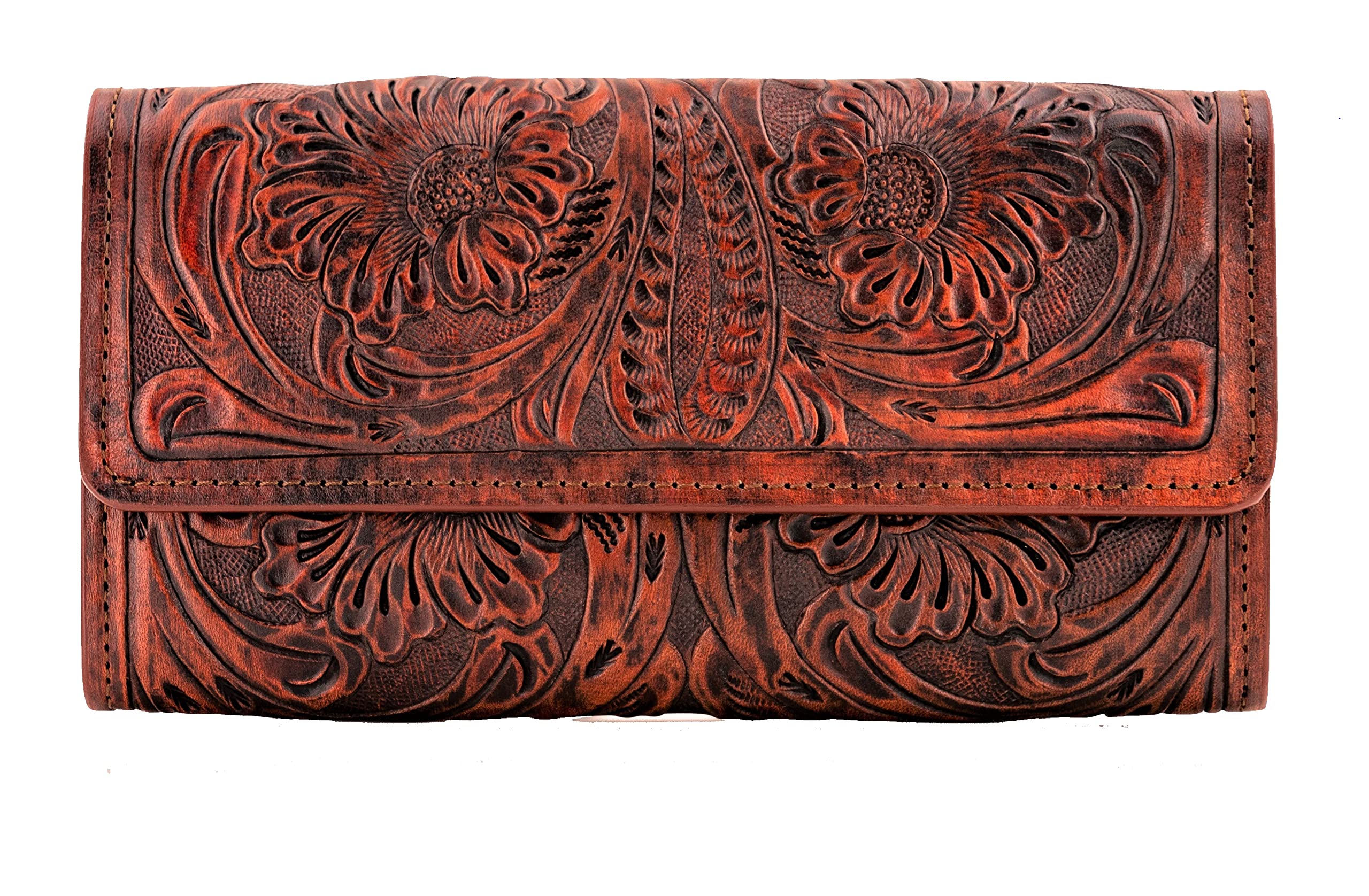 Mauzari Geneva Women's Tooled Leather Wallet - Genuine Koa Leather RFID Blocking Bifold Wallet for Women - Perfect for Everyday Use, Travel & Gift Giving