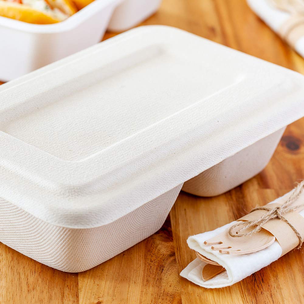 Eco-Friendly 100-Pack Bagasse Lids for 34oz 2-Compartment Takeout Containers | Sugarcane Pulp Tek Lids | Restaurantware (Containers Sold Separately) - Perfect for Food Delivery, Catering & Sustainable Dining Solutions