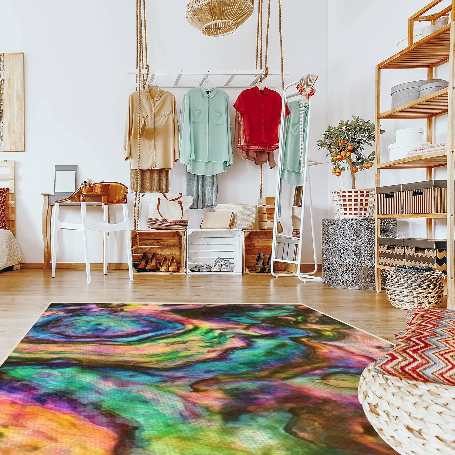Non-Slip Modern Area Rugs for Living Room & Bedroom - Pearl Shell Abstract Design, Stain Resistant Indoor/Outdoor Carpet Mat - Perfect for Home Decor, Floor Protection and Cozy Spaces