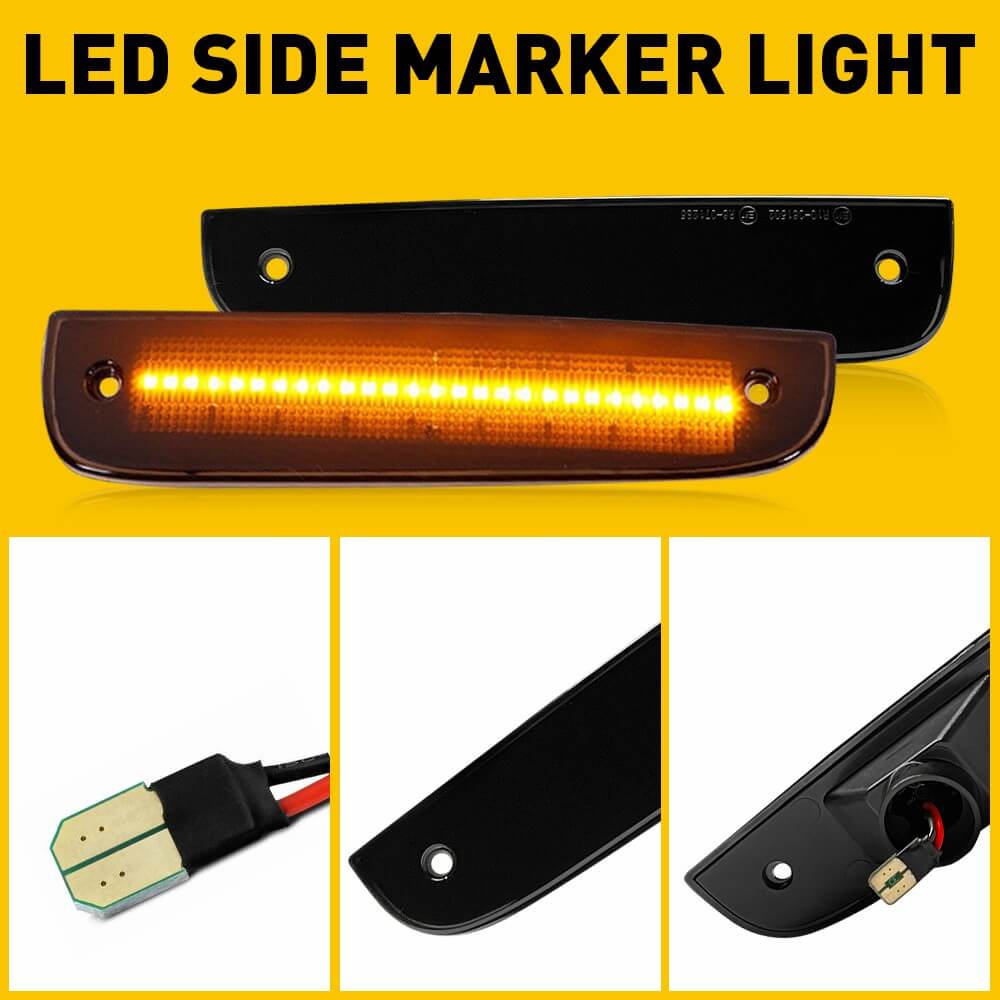 1997-2001 Jeep Cherokee LED Side Marker Lights - Smoked Shell Amber Front Bumper Replacement - Durable Waterproof Lights for Off-Roading & Night Driving