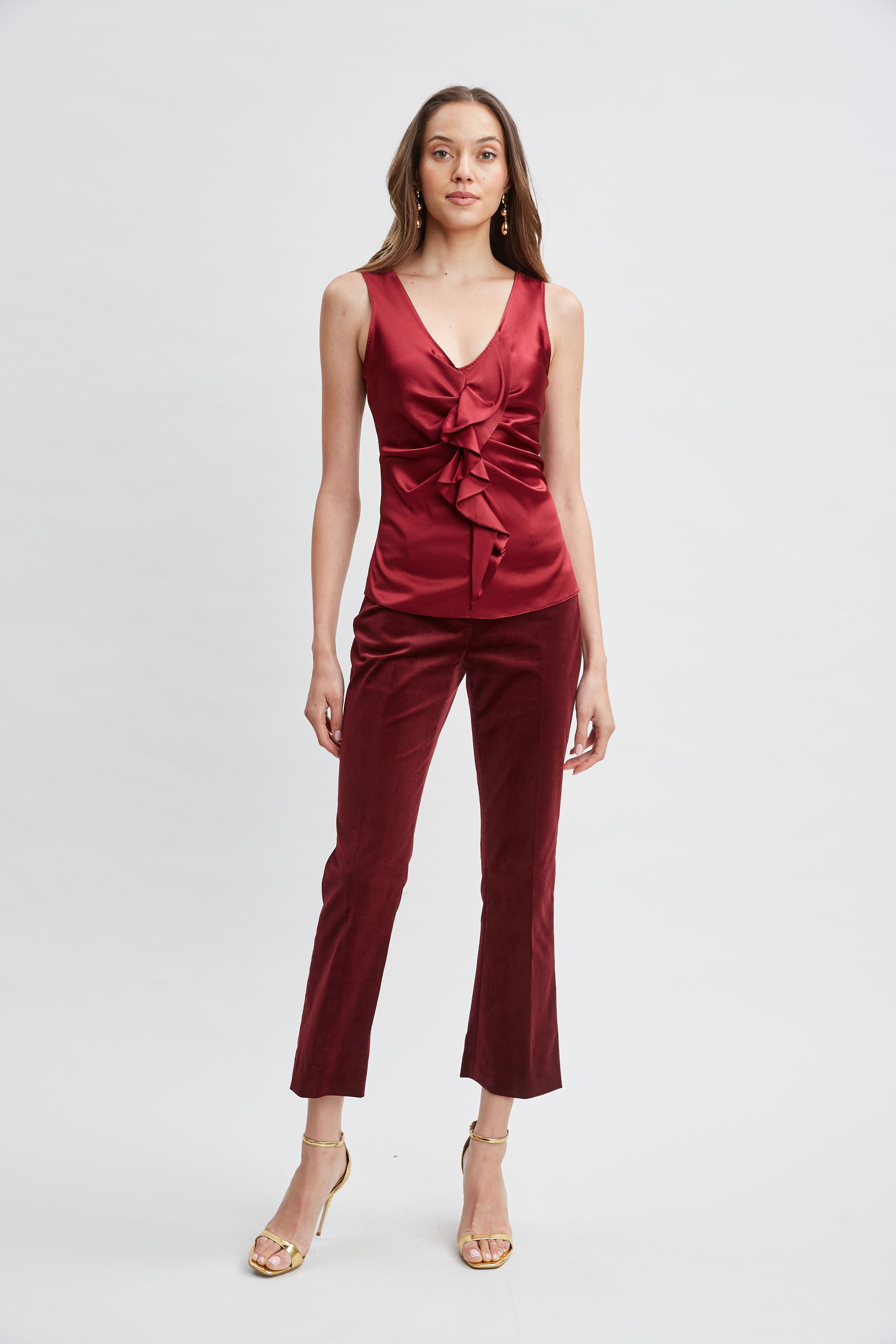 Silk Satin Sleeveless Ruffle Blouse for Women - Elegant Summer Tops for Casual Outings & Date Nights