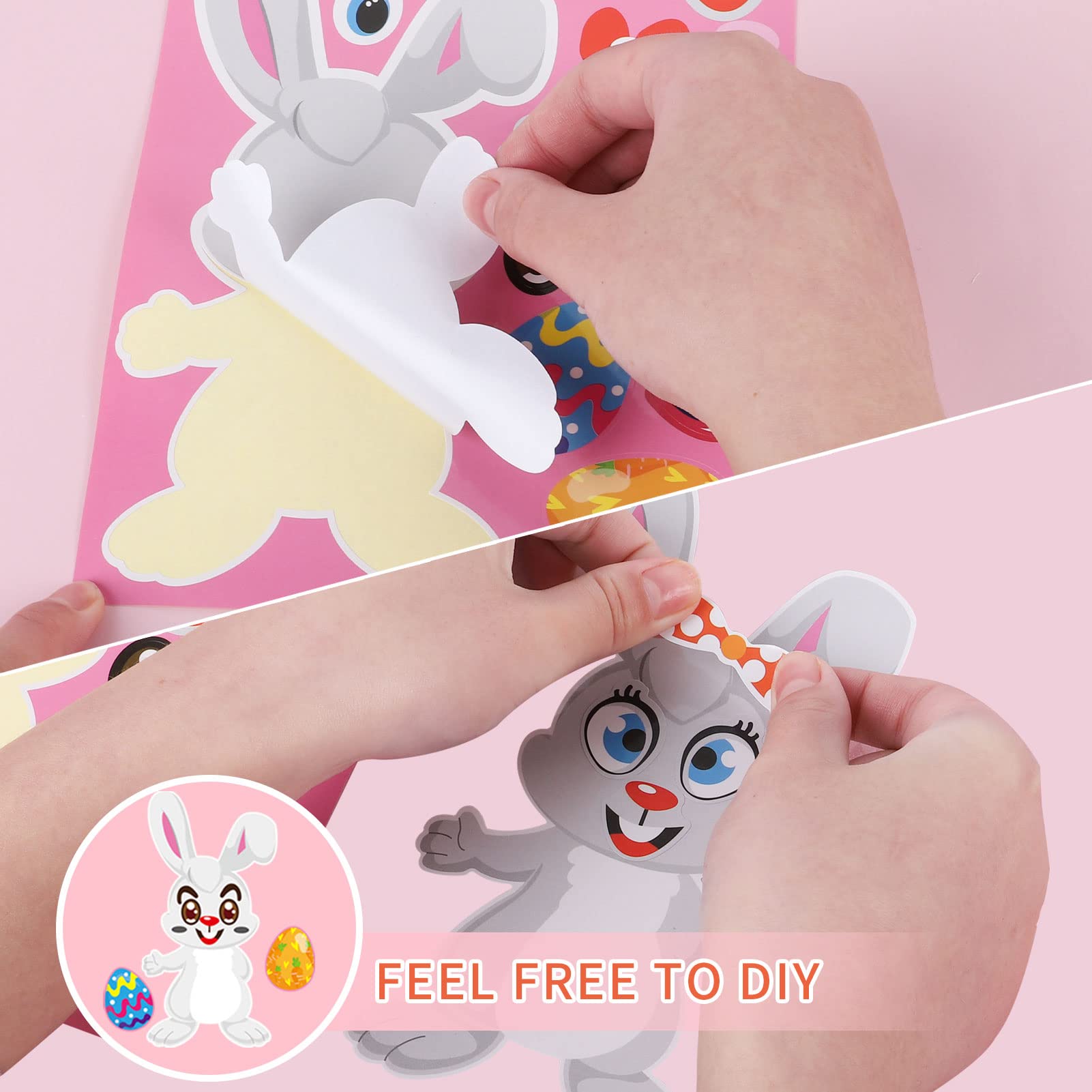 GonLei 24pcs Easter Stickers for Kids - DIY Make-a-Face Farm Animal Stickers (Rabbit, Chicks, Sheep) - Fun Easter Egg Decorations for Classroom Activities, Party Favors & Family Crafts - Perfect for Easter Celebrations, School Projects & Holiday DIY Decor