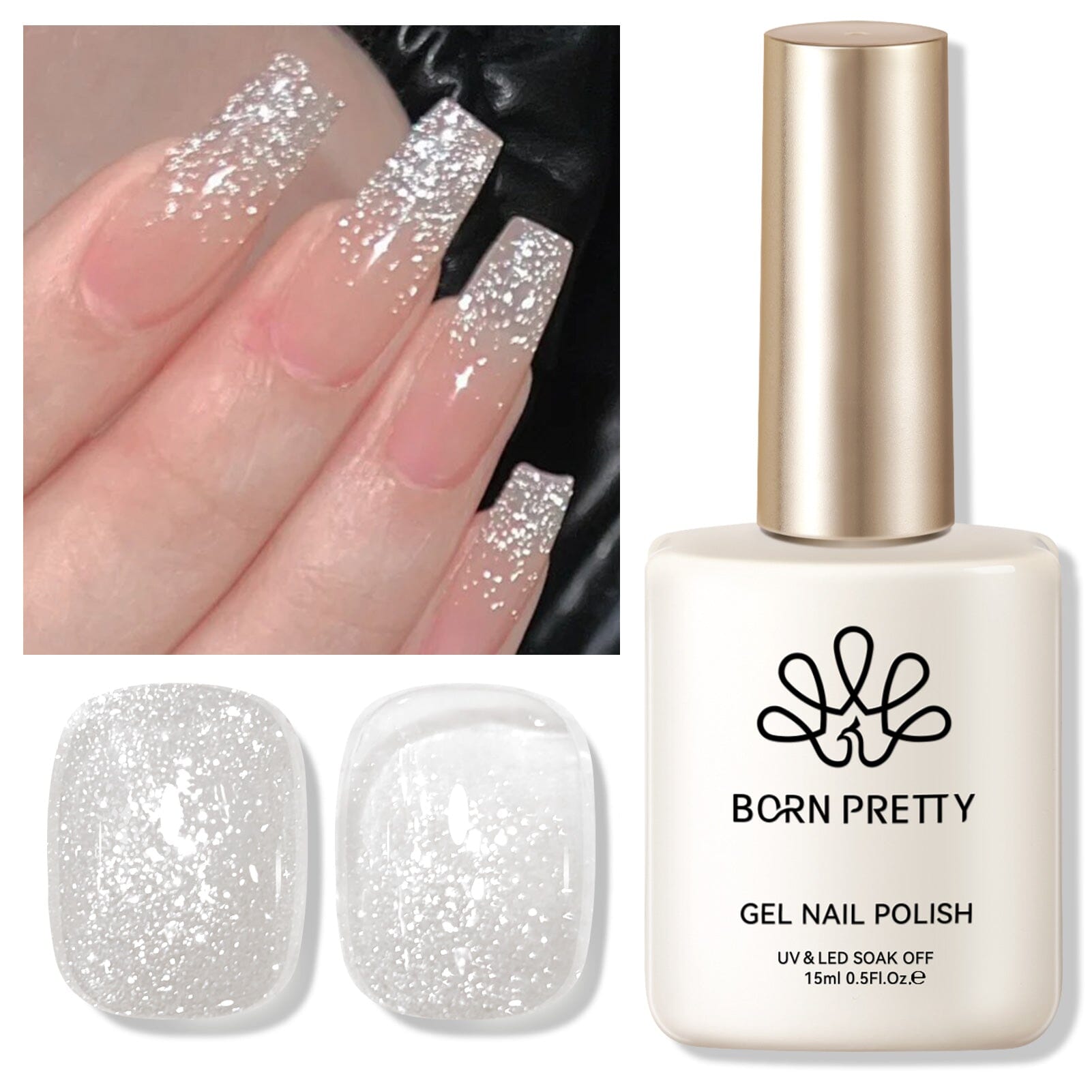 White Shimmer Glitter Gel Polish 15ml - Long Lasting Nail Polish for Manicures & Pedicures - Perfect for Parties, Weddings & Special Occasions