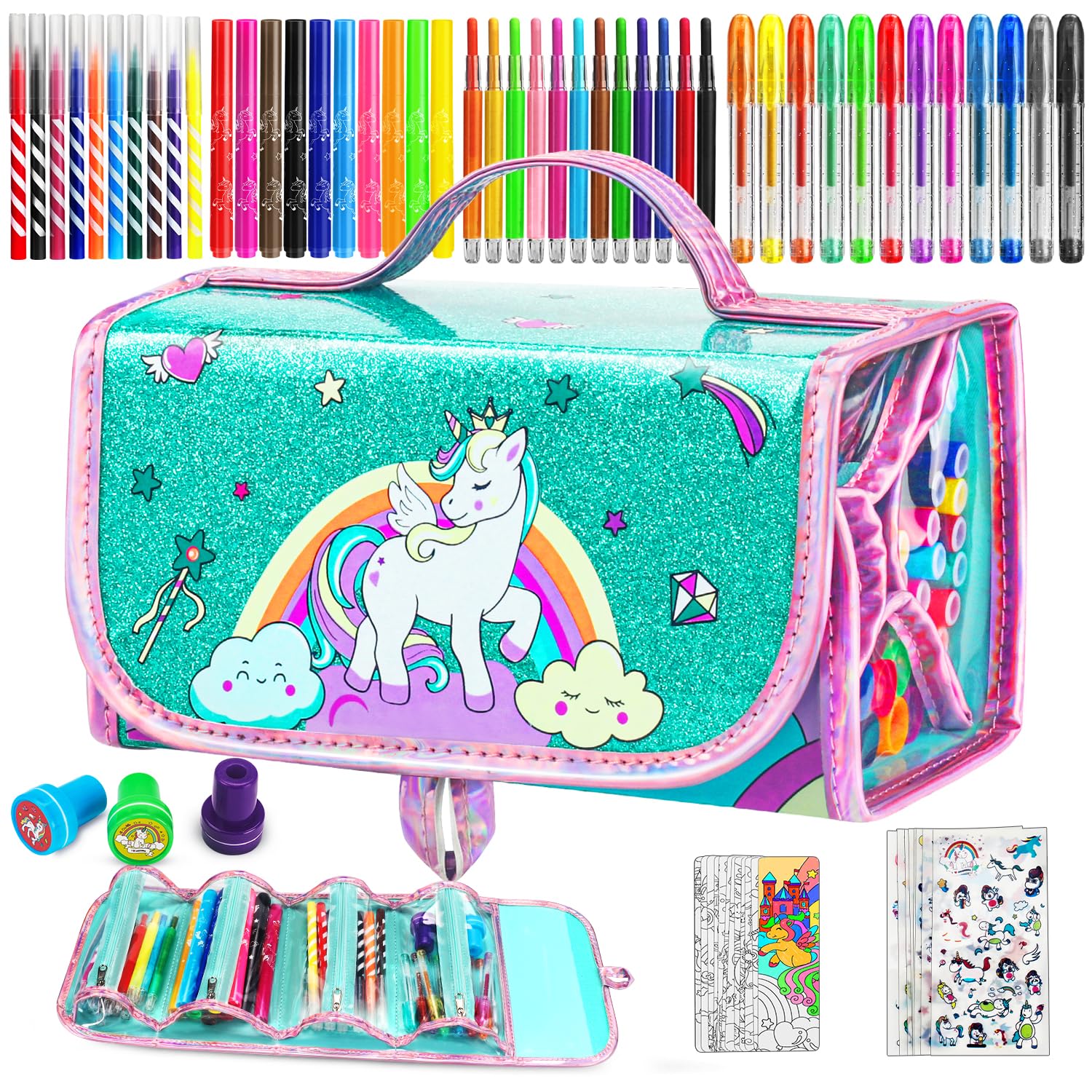 SLDALES 65-Piece Fruit Scented Markers Set with Pencil Case - Non-Toxic Coloring Art Supplies for Kids Ages 4-8 | Perfect for School Projects, Birthday Gifts & Unicorn-Themed Drawing Activities