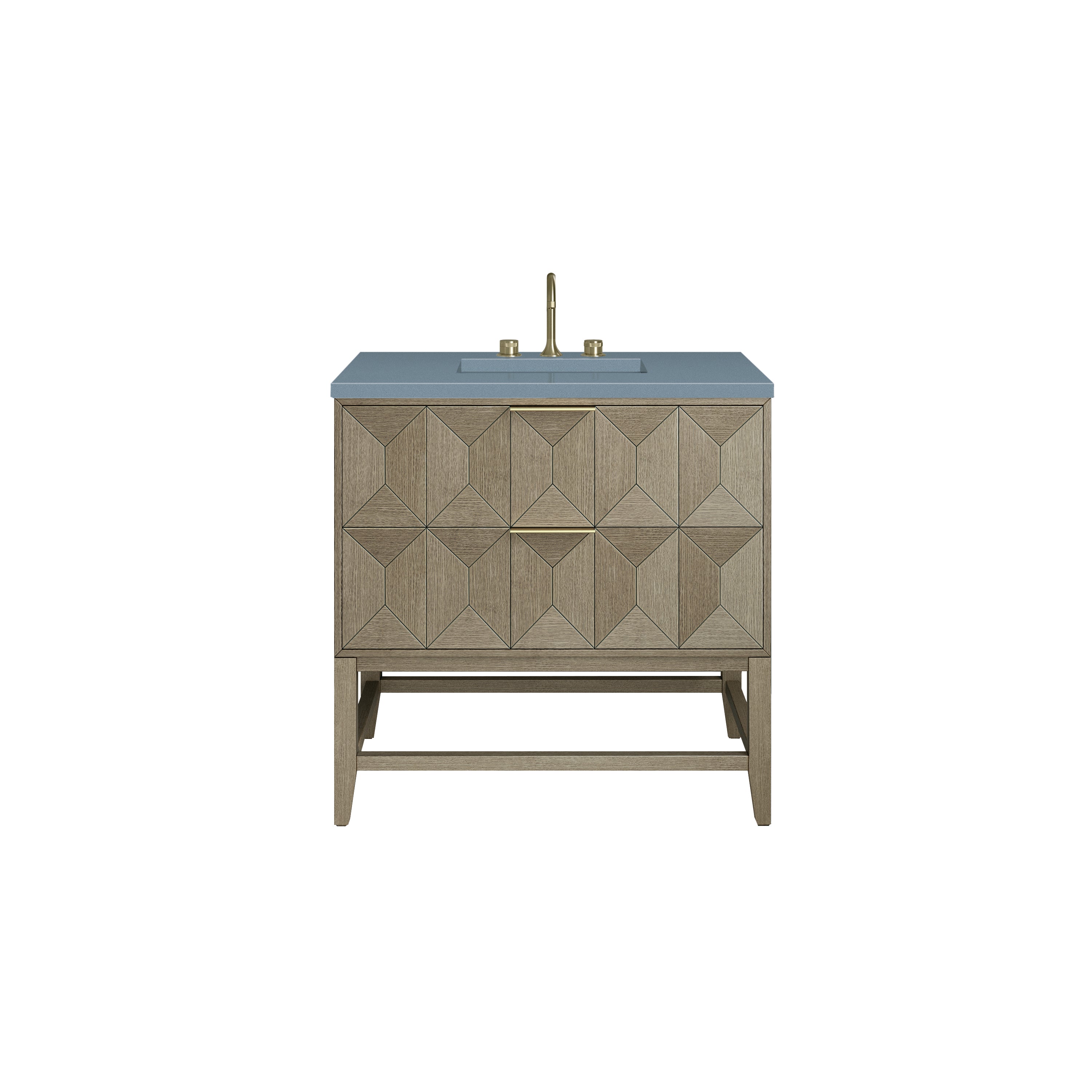 Emmeline 36 Inch Single Bathroom Vanity with Pebble Oak Finish & 3CM Cala Blue Stone Top - Perfect for Modern Home Bathroom Renovation and Small Space Design
