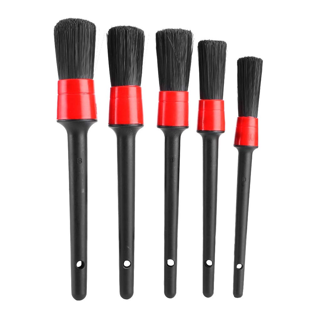5-Piece Auto Detailing Brush Set - Dual Use Wet/Dry Car Cleaning Brushes for Interior & Exterior - Portable Plastic Hair Brushes for Car Washing, Dashboard, Vents & Tight Spaces