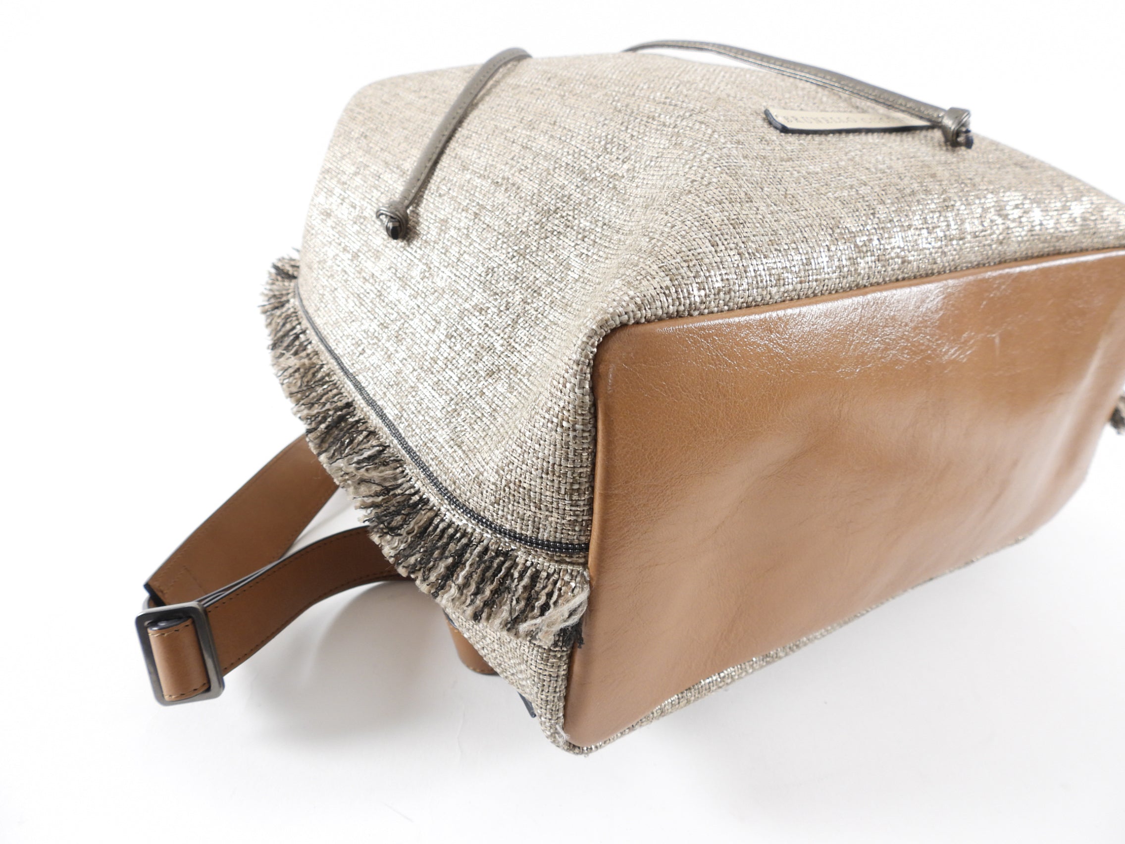 Brunello Cucinelli Gold Metallic Canvas Fringe Backpack for Women - Luxury Designer Handbag for Travel, Work & Everyday Use