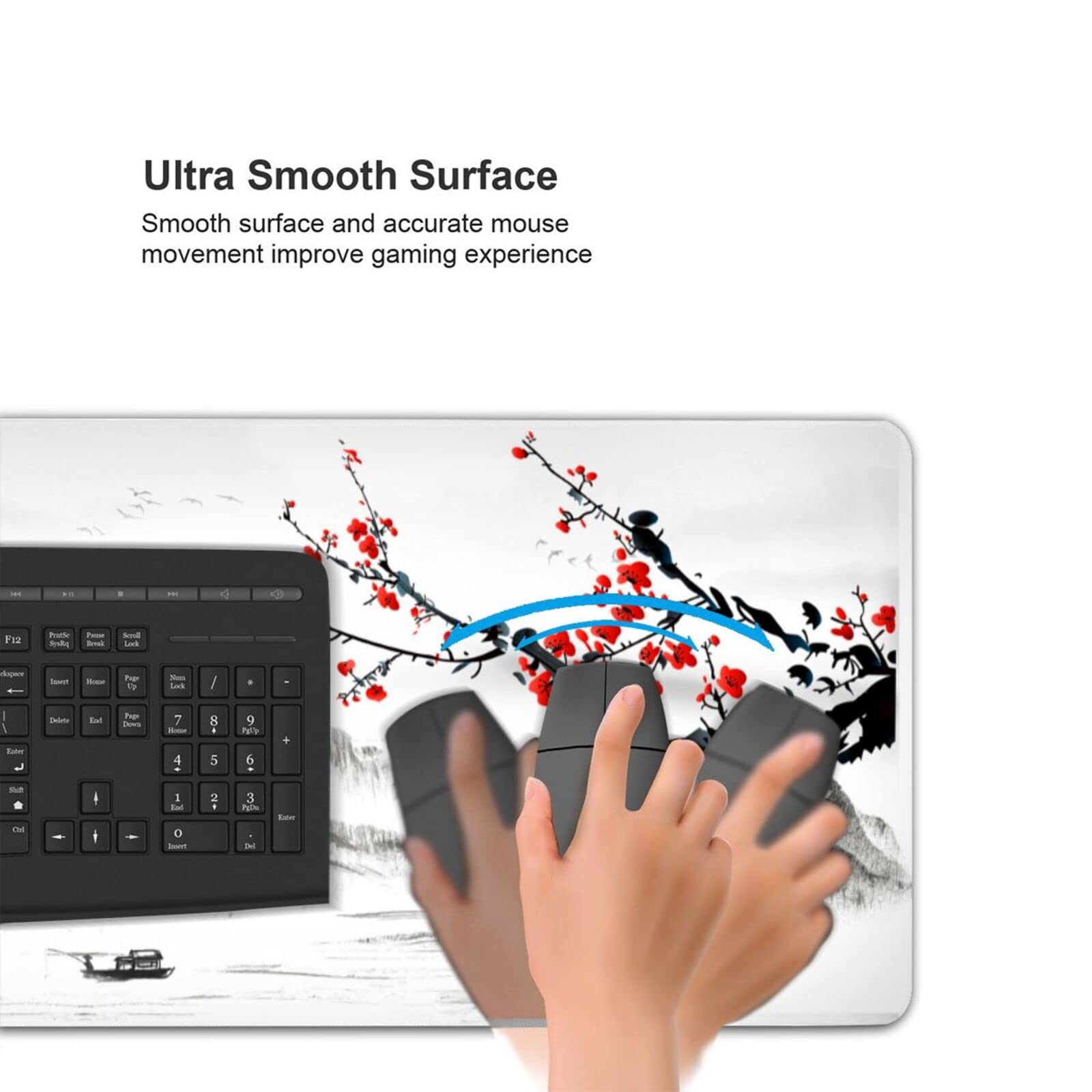 Cherry Blossom Gaming Mouse Pad - 31.5 x 11.8 Inch Large Japanese Sakura Design with Stitched Edges, Non-Slip Rubber Base & Waterproof Surface - Perfect for Office Work, PC Gaming & Home Computer Setup