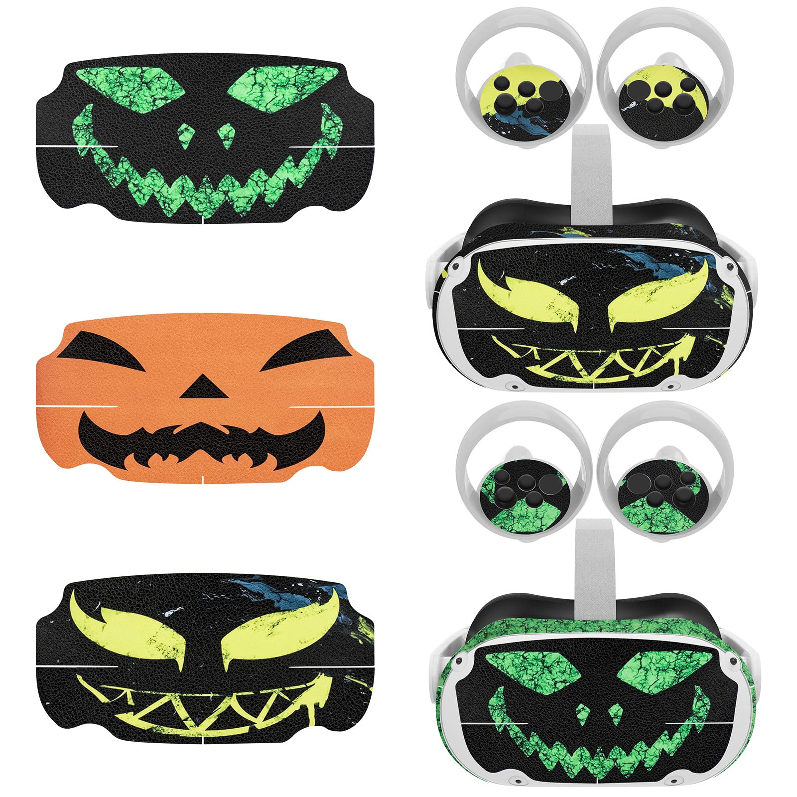 Geekria VR Headset & Controller Handle Skin Compatible with Oculus Quest 2 - Durable Scratch-Resistant Protective Cover with Horror Stickers - Perfect for Gaming, VR Experiences & Accessories Protection