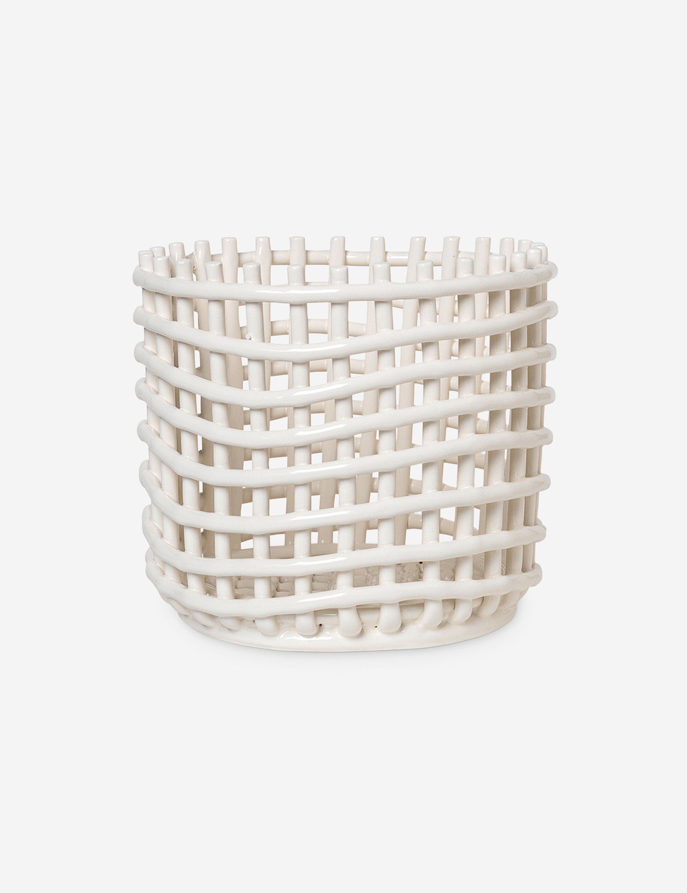 Ferm Living Ceramic Basket - Handmade Decorative Storage for Home & Office | Perfect for Organizing Fruits, Keys, and Small Essentials