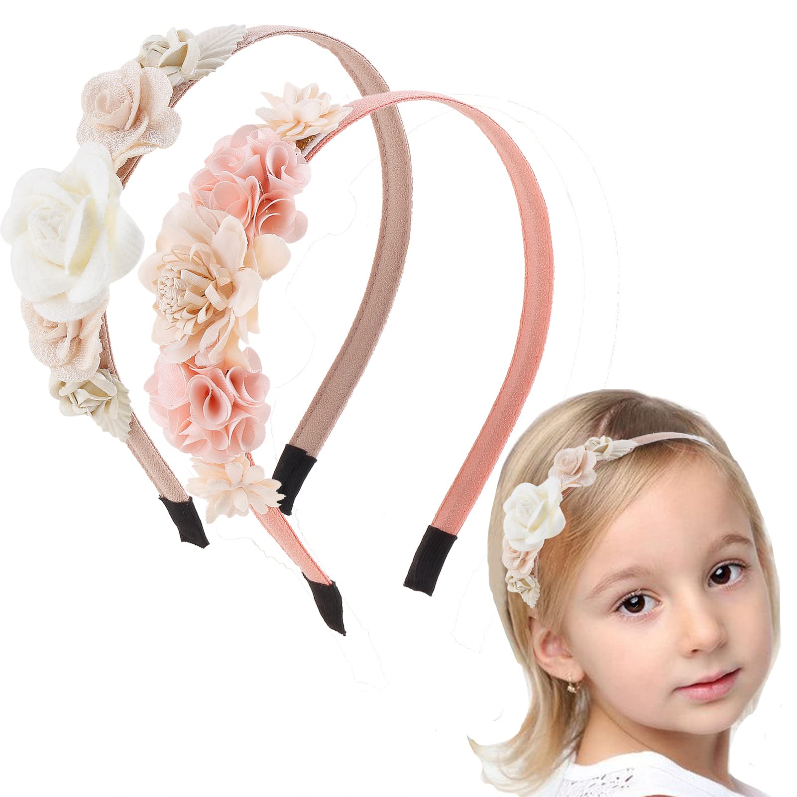 Floral Hairbands for Girls & Toddlers - 2 Pack Plastic Flower Hair Accessories for Kids | Perfect for Birthday Parties, Weddings & Daily Wear