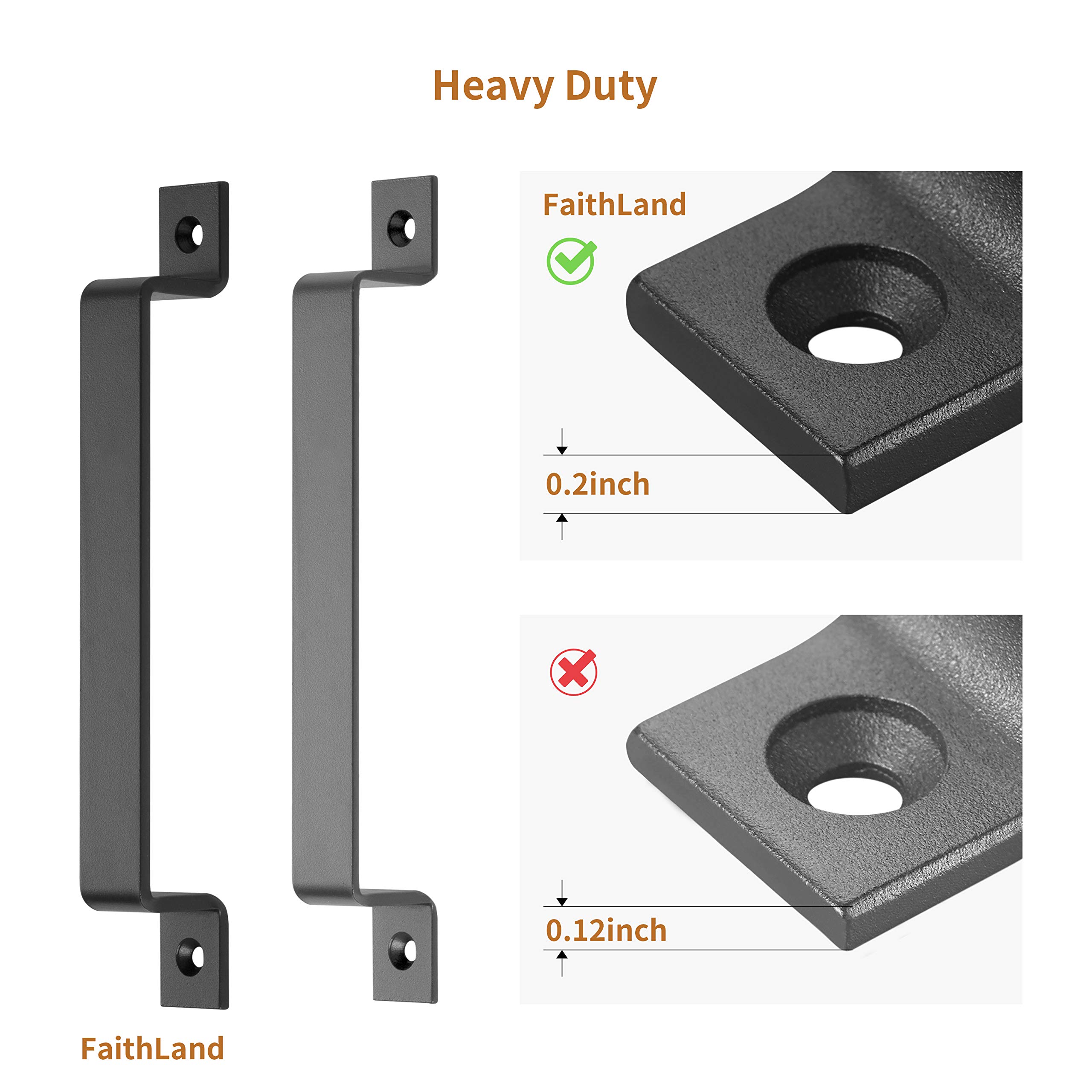FaithLand 8 Inch Black Barn Door Handle - Heavy Duty Sliding Door Pull for Barn Doors, Gates, Cabinets, Closets, Drawers, Garage & Shed - Perfect for Rustic Farmhouse & Industrial Style Home Decor