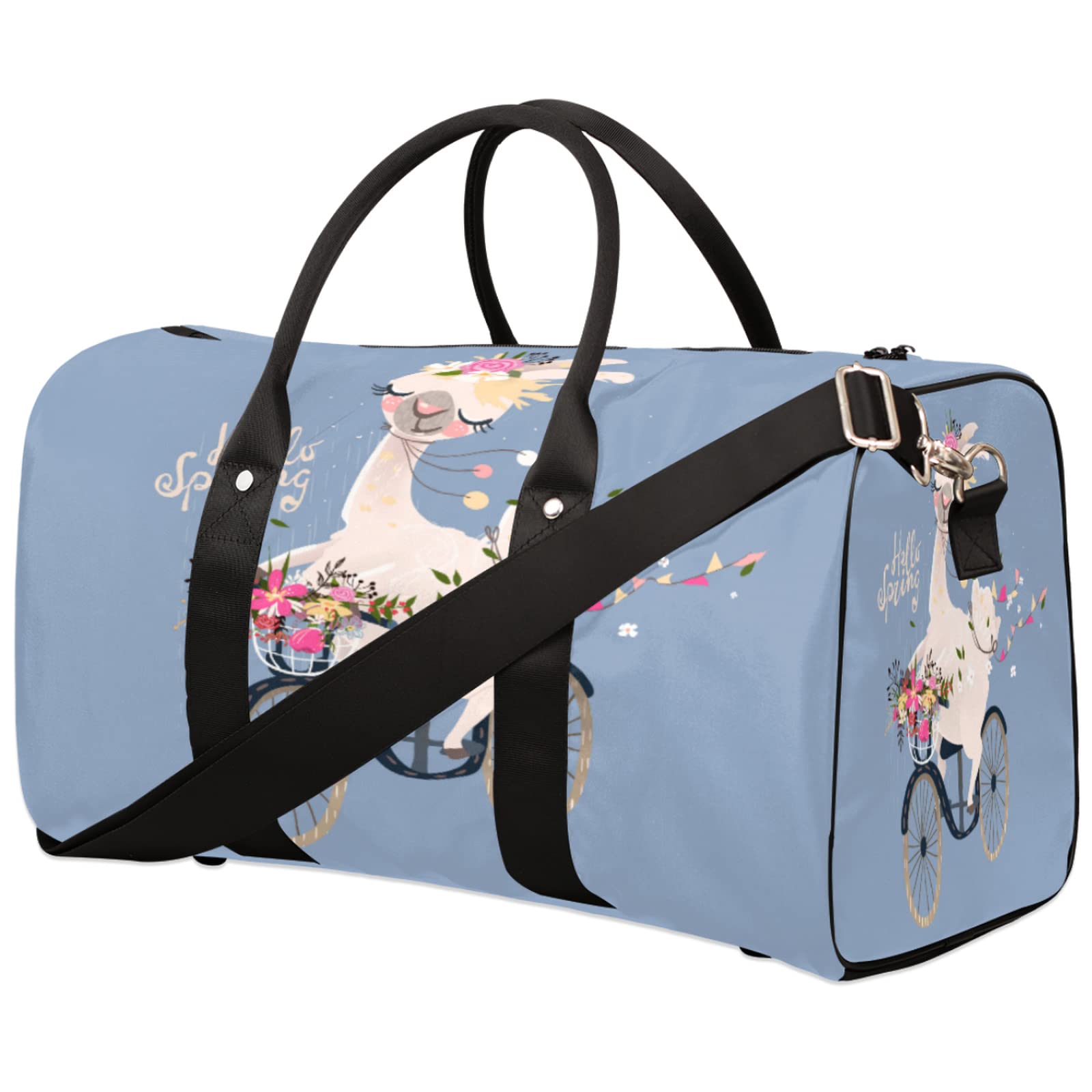 Alpaca Print Women's Large Lightweight Duffle Bag - Waterproof Travel Tote with Adjustable Strap for Gym, School, Overnight Trips & Bicycle Commuting | Perfect Carry-On Bag for Women