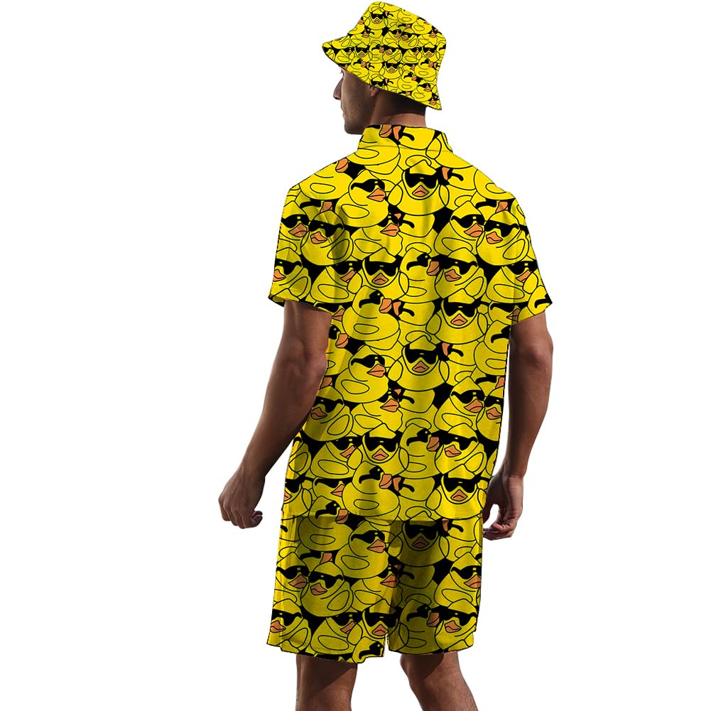 Hawaiian Shirt and Shorts Set for Men - 2 Piece Tracksuit with Button Down Shirt & Matching Shorts + Free Bucket Hat | Beachwear, Summer Outfits, Vacation Style
