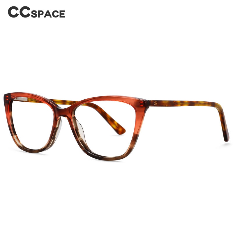 CCspace Unisex Full Rim Square Cat Eye Acetate Eyeglasses Frame 55569 - Stylish Retro Glasses for Men & Women, Perfect for Office, Reading & Fashion Accessories