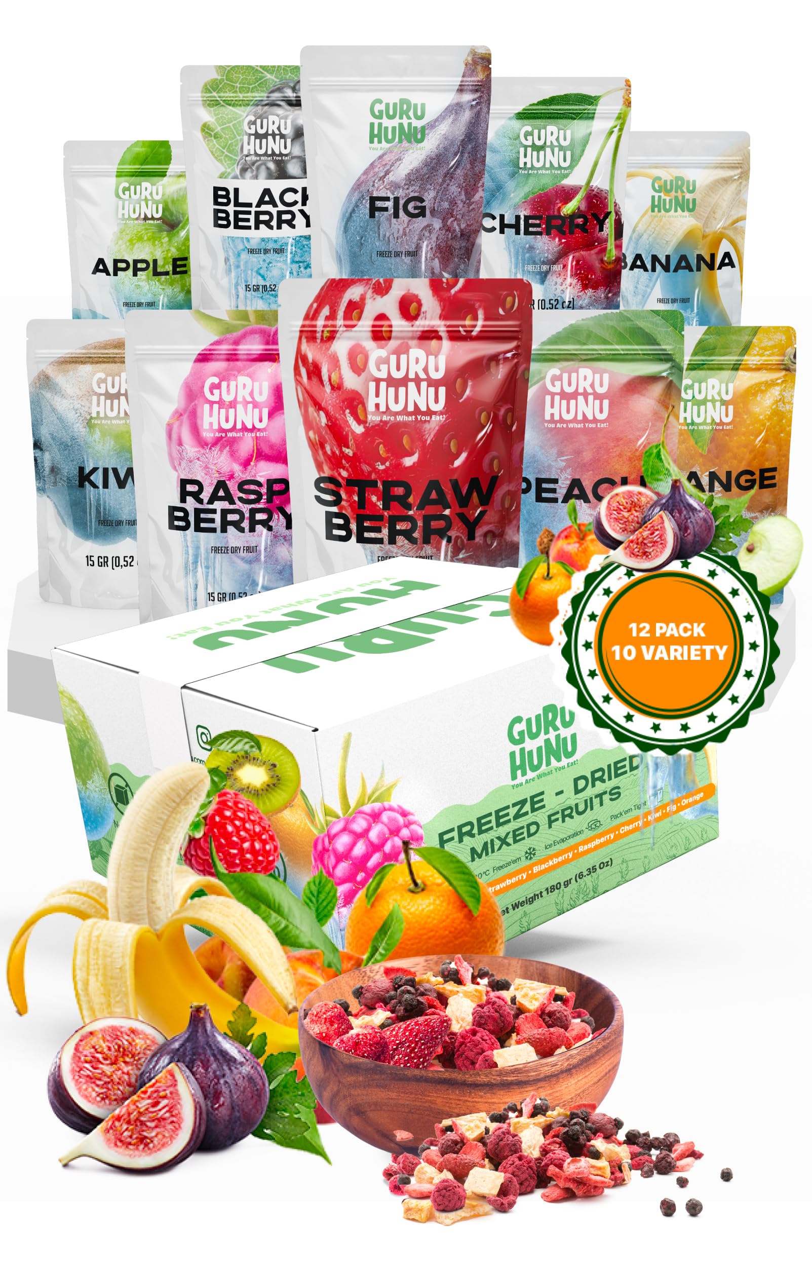 **Organic Freeze Dried Fruit Mix - 12 Individual Packs | Healthy No Sugar Added Snacks for Camping, Hiking & On-the-Go | Bulk Dehydrated Fruit Chips - Vegan, Gluten-Free, Non-GMO | Perfect for Lunch Boxes, Office Snacks & Healthy Gifts**