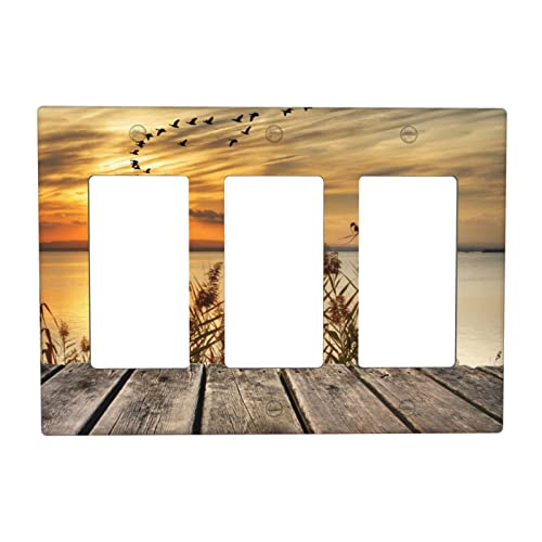 Fall Sunset Lake Triple Rocker Wall Plate