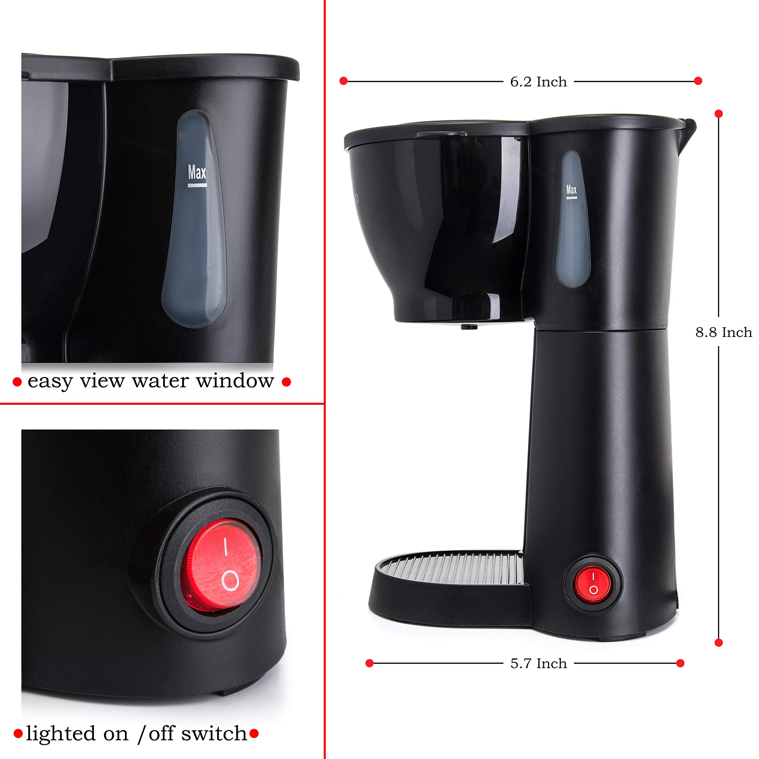 Mini Drip Coffee Maker - Compact & Portable for Single Cup Brewing - Perfect for Home, Office & Travel (10.5oz)