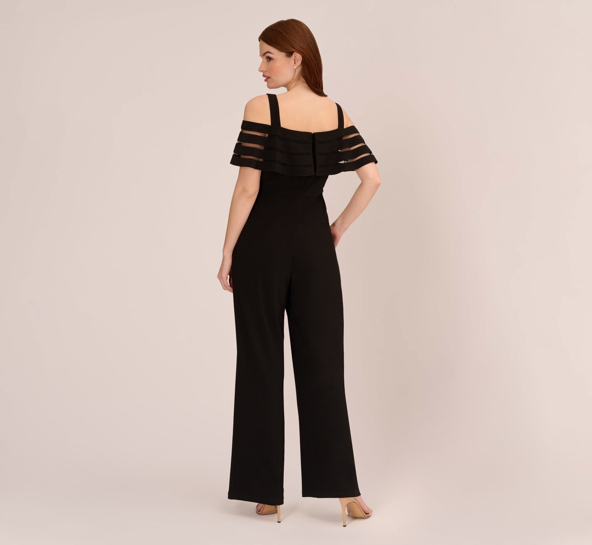 Black Jersey Banded Ruffled Cold Shoulder Jumpsuit - Women's Fashion Romper for Casual Outings, Parties & Date Nights