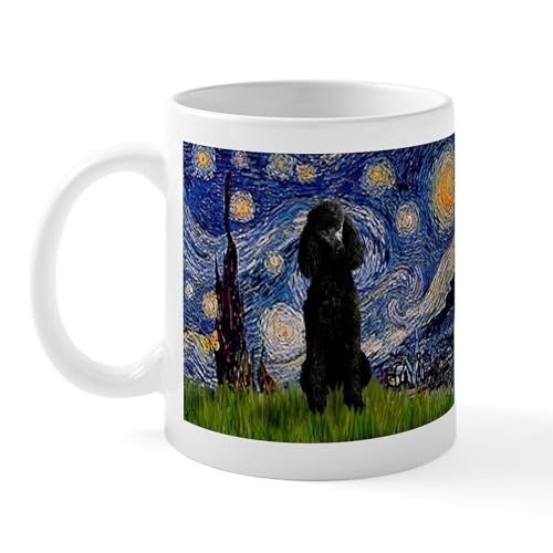 White - Starry Night Black Poodle Mug