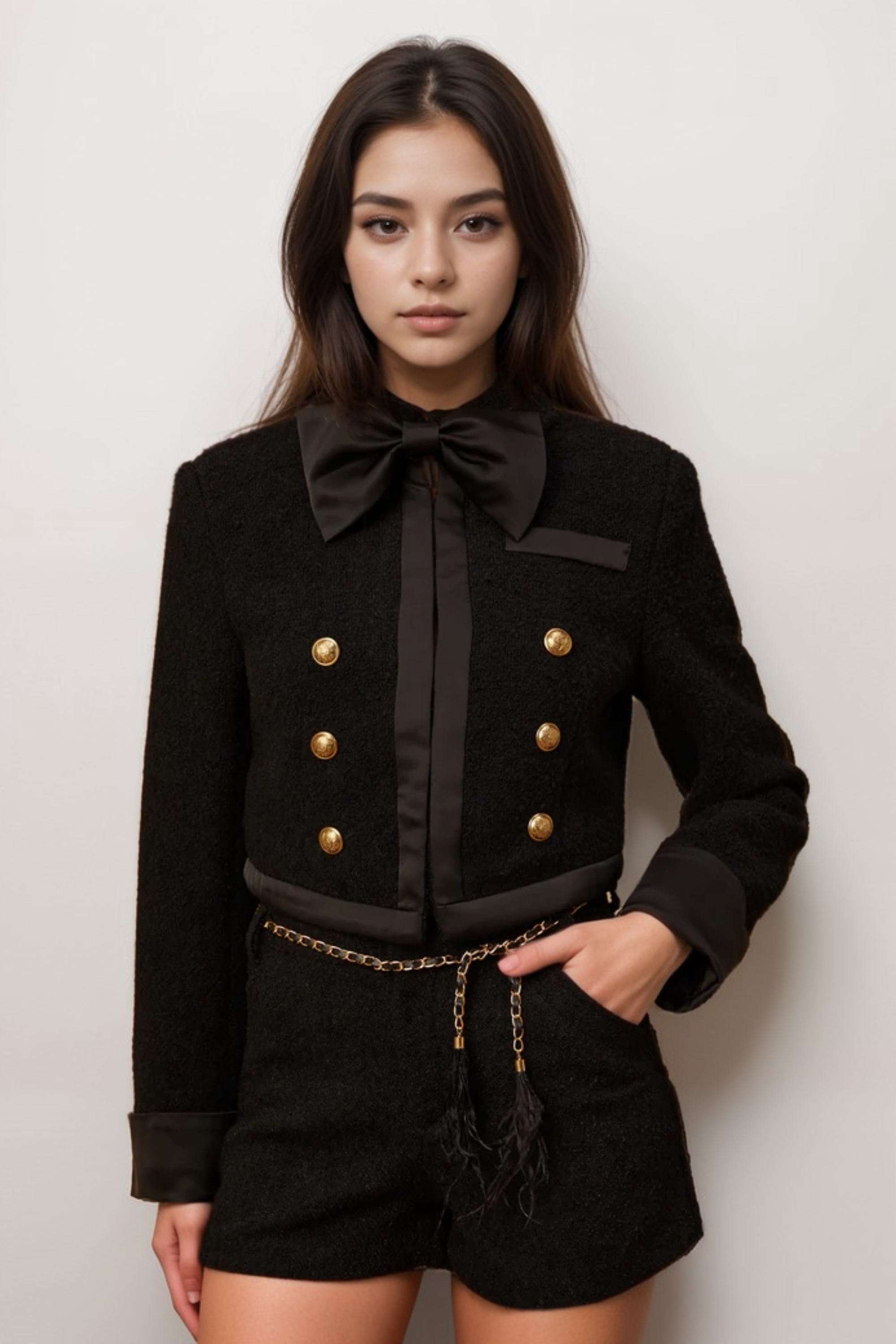 Stylish Antonia Black Tweed Jacket & Shorts Matching Set for Women | Elegant Outfit for Office, Parties & Special Occasions