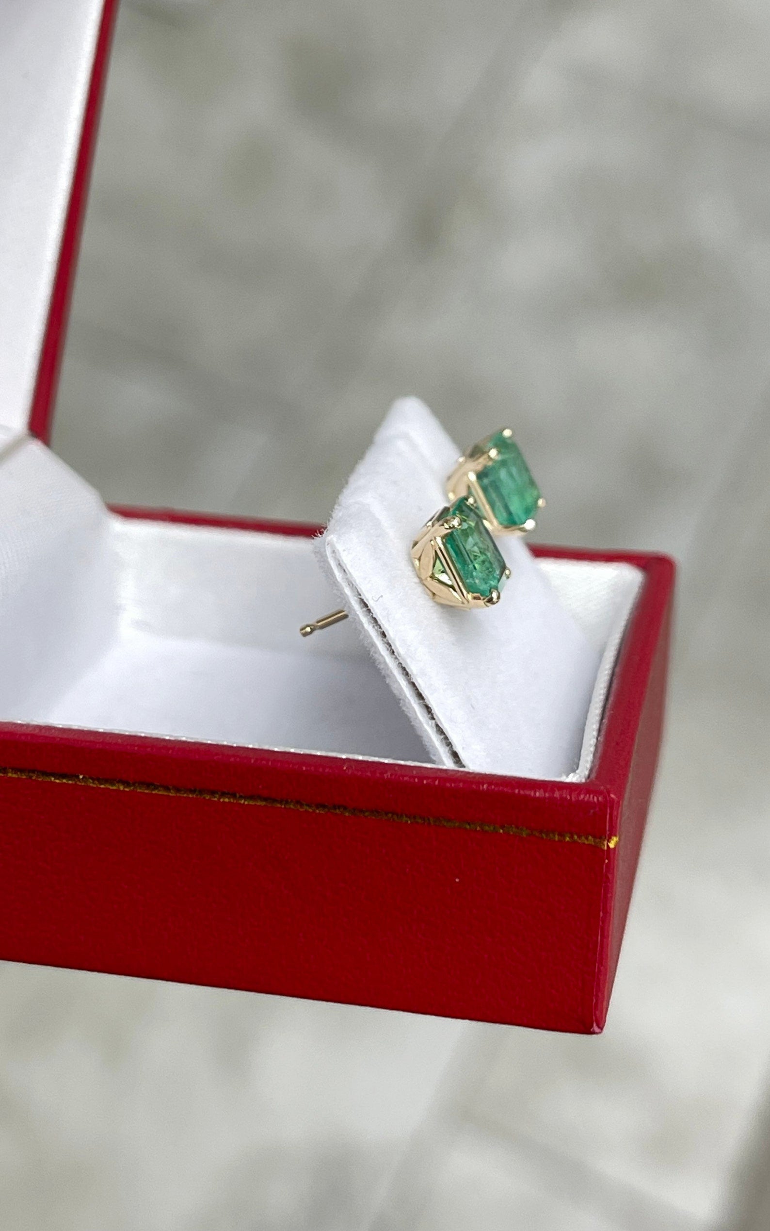 2.17tcw Stunning Colombian Emerald Square Asscher Cut Floral Stud Earrings in 14K Gold - Perfect for Weddings, Parties & Special Occasions