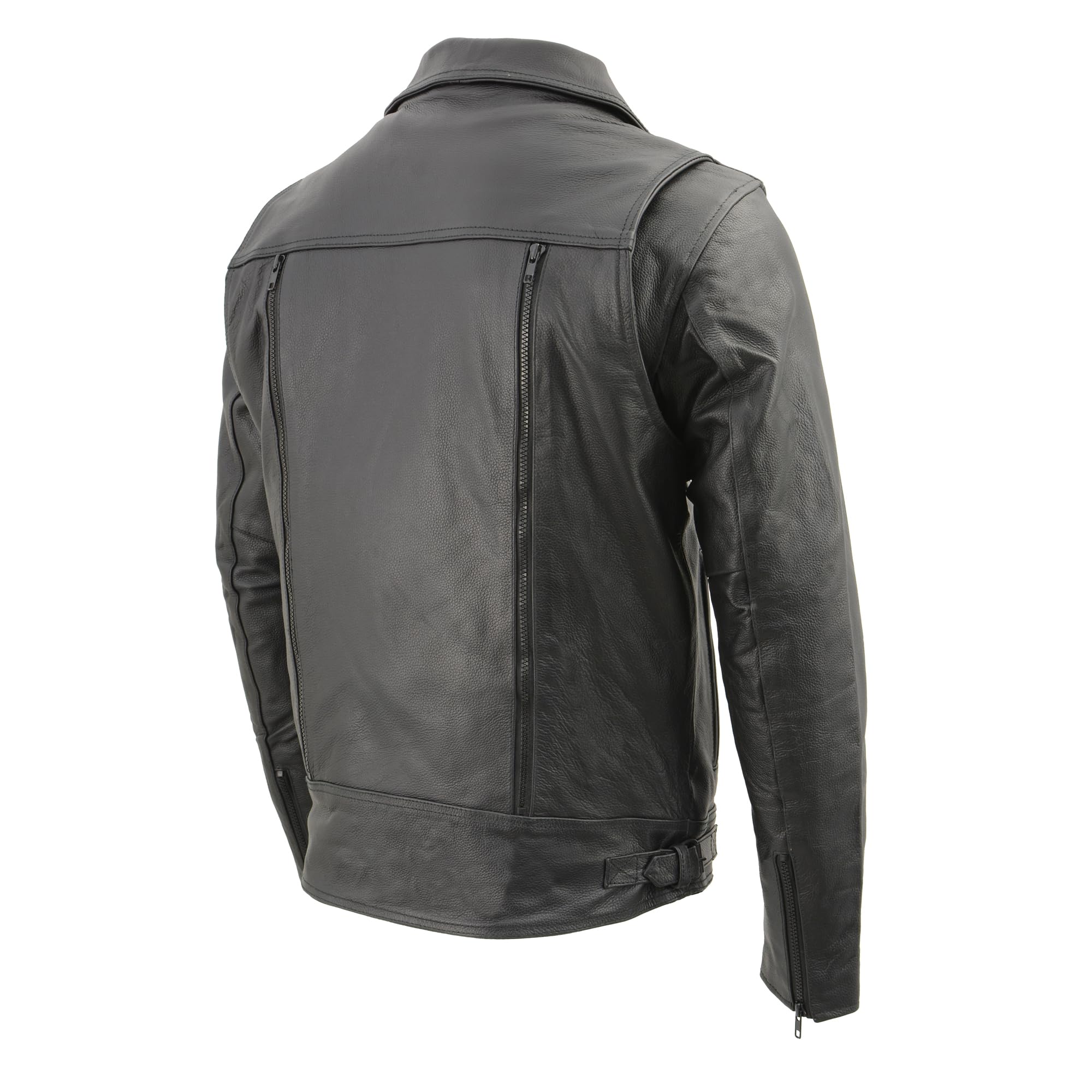Milwaukee LKM1760 Men's Black Leather Motorcycle Jacket with Utility Pockets - Durable Riding Gear for Bikers & Cruisers