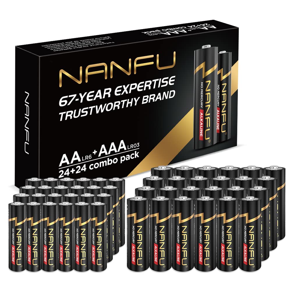 NANFU AA 24-Pack & AAA 24-Pack Alkaline Batteries Combo - Long-Lasting Power for Toys, Flashlights, Remote Controls, and Electronic Devices