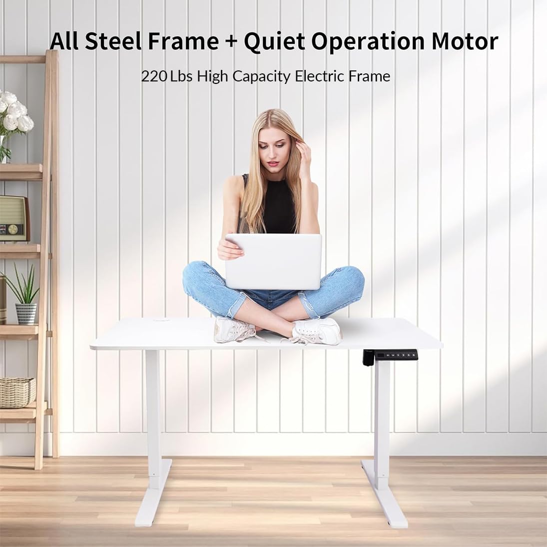 Electric Standing Desk Frame - Height Adjustable Table Legs with Memory Controller, White Ergonomic Stand Up Desk Base (Up to 47.2